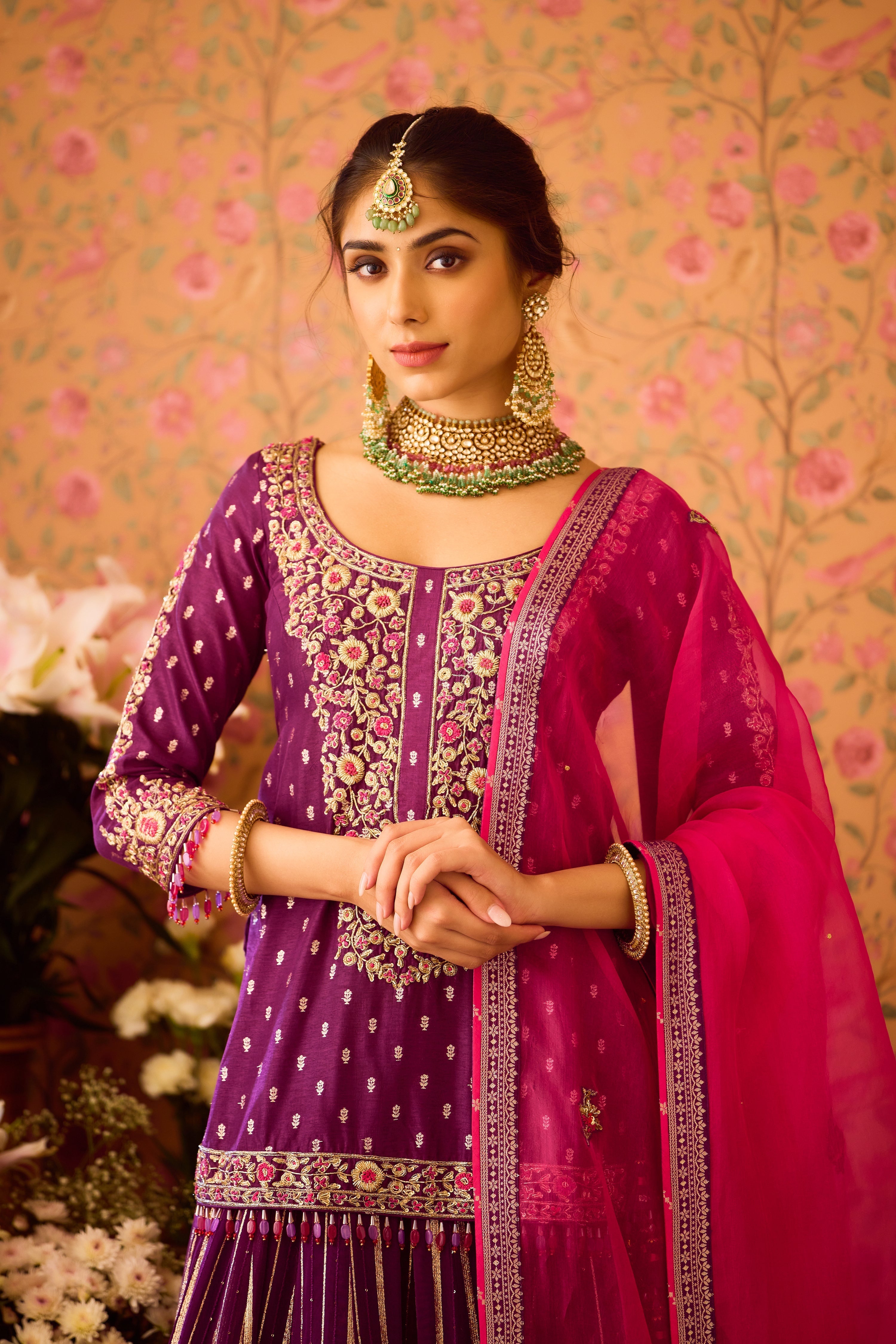 Phlox Purple Pink kurta Skirt set
