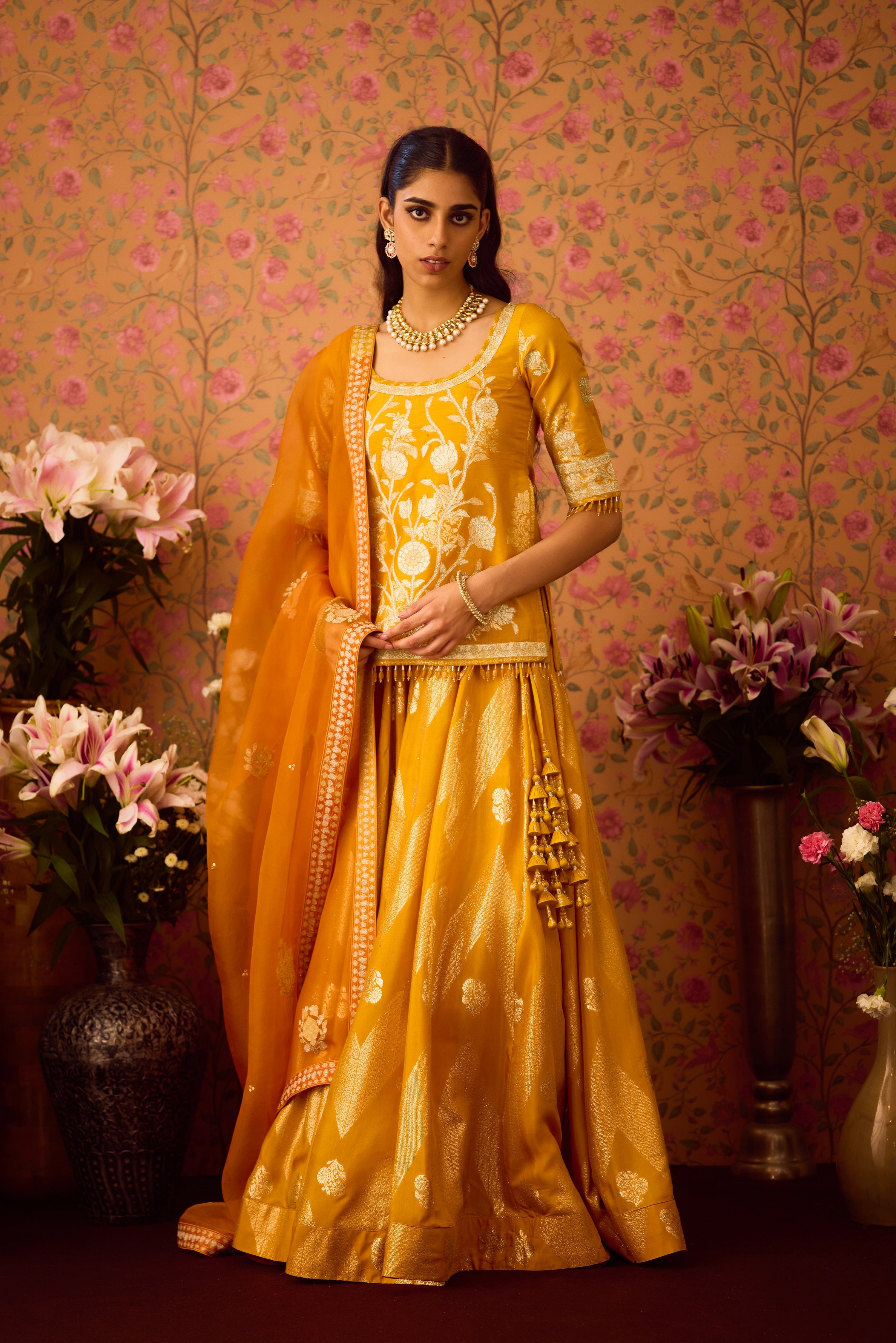 Gold Yellow Choli Skirt Set