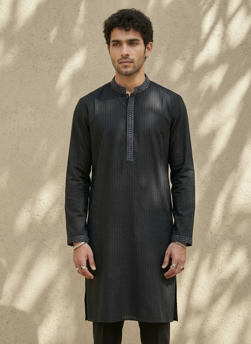 Chevron Pintucked Kurta Set