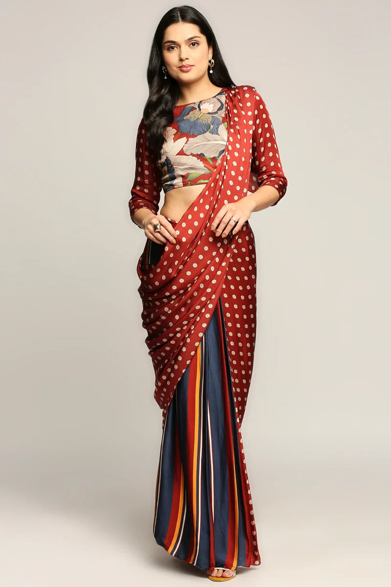 ORCHID BLOOM PRINTED PRE-STITCHED SAREE SET