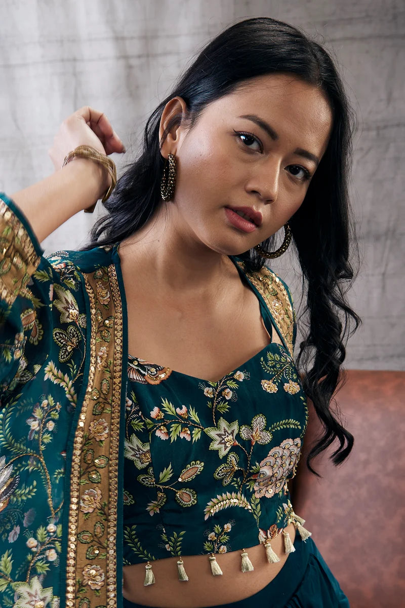 MEHR PRINTED DRAPE SKIRT SET WITH JACKET