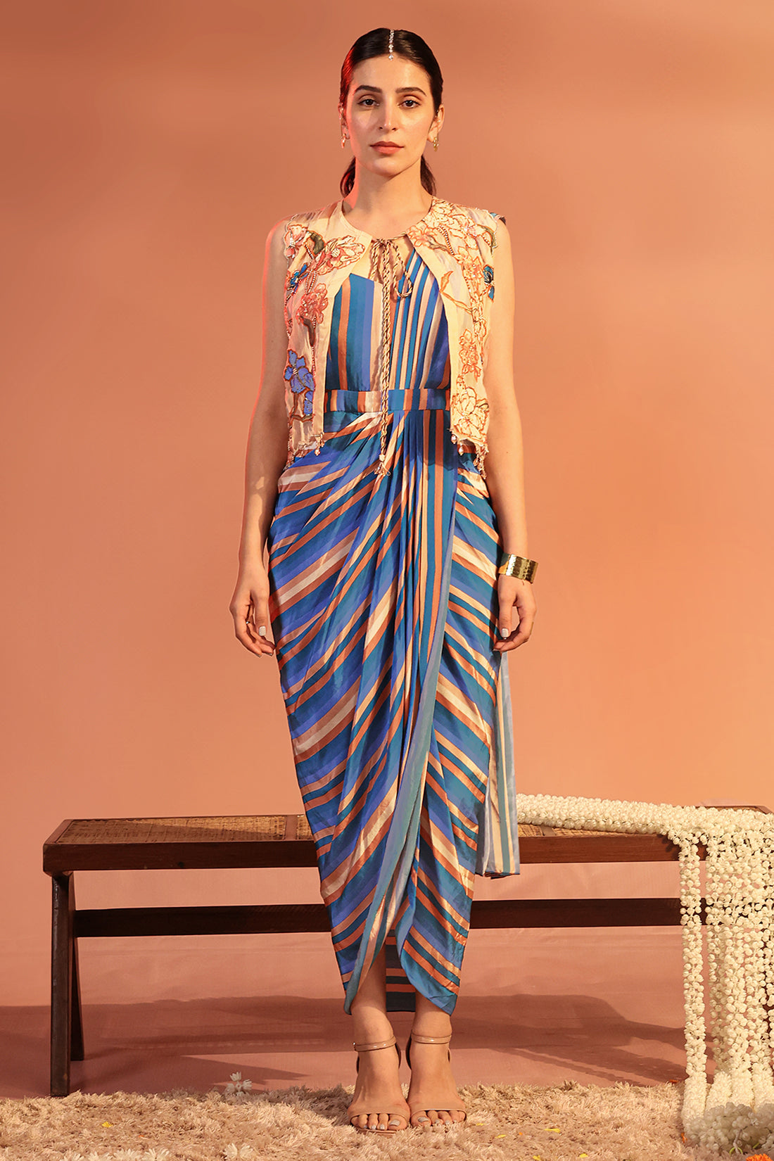 Adira Embroidered drape dress set