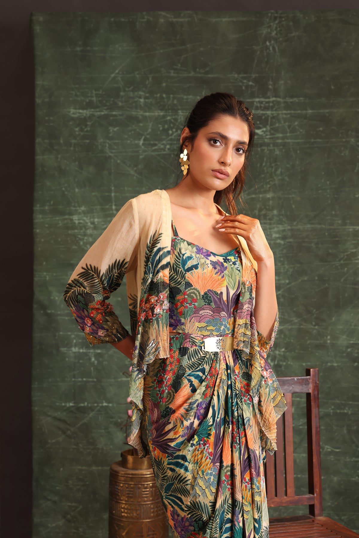 Kaira Embellished Drape Dress Set