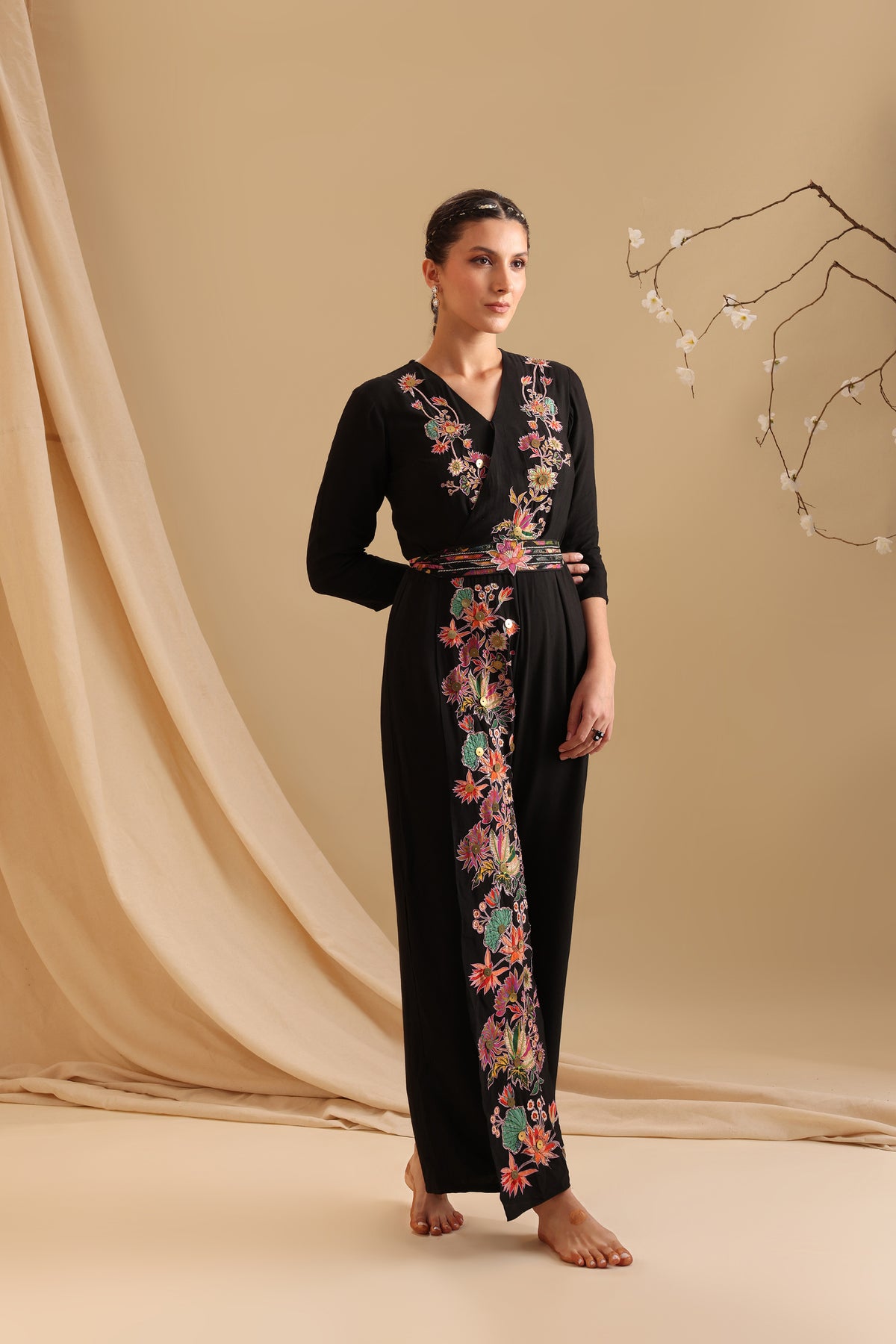 Aarani Applique Overlap Jumpsuit with Belt