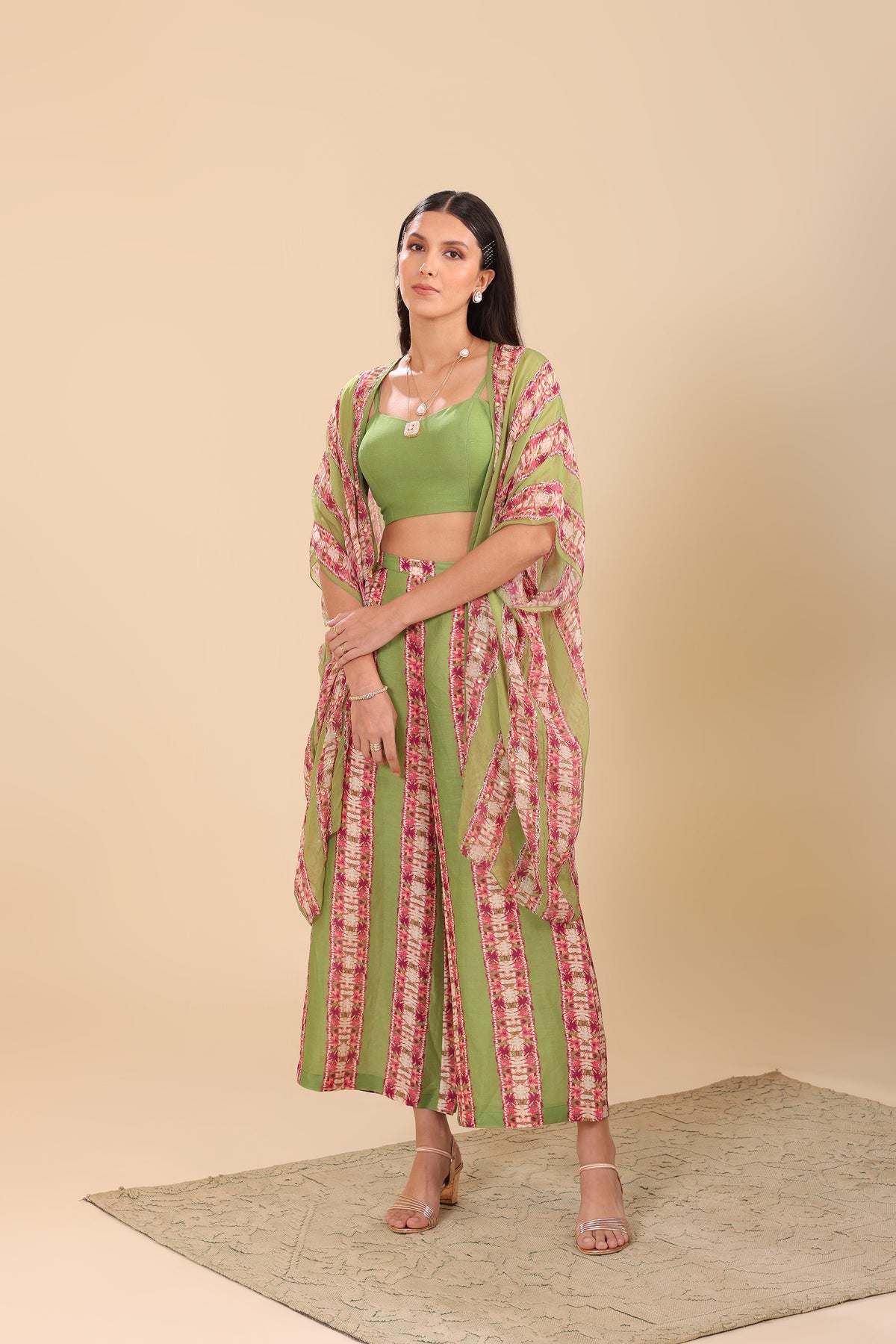 Naqsh Embellished Palazzo Set with Cape