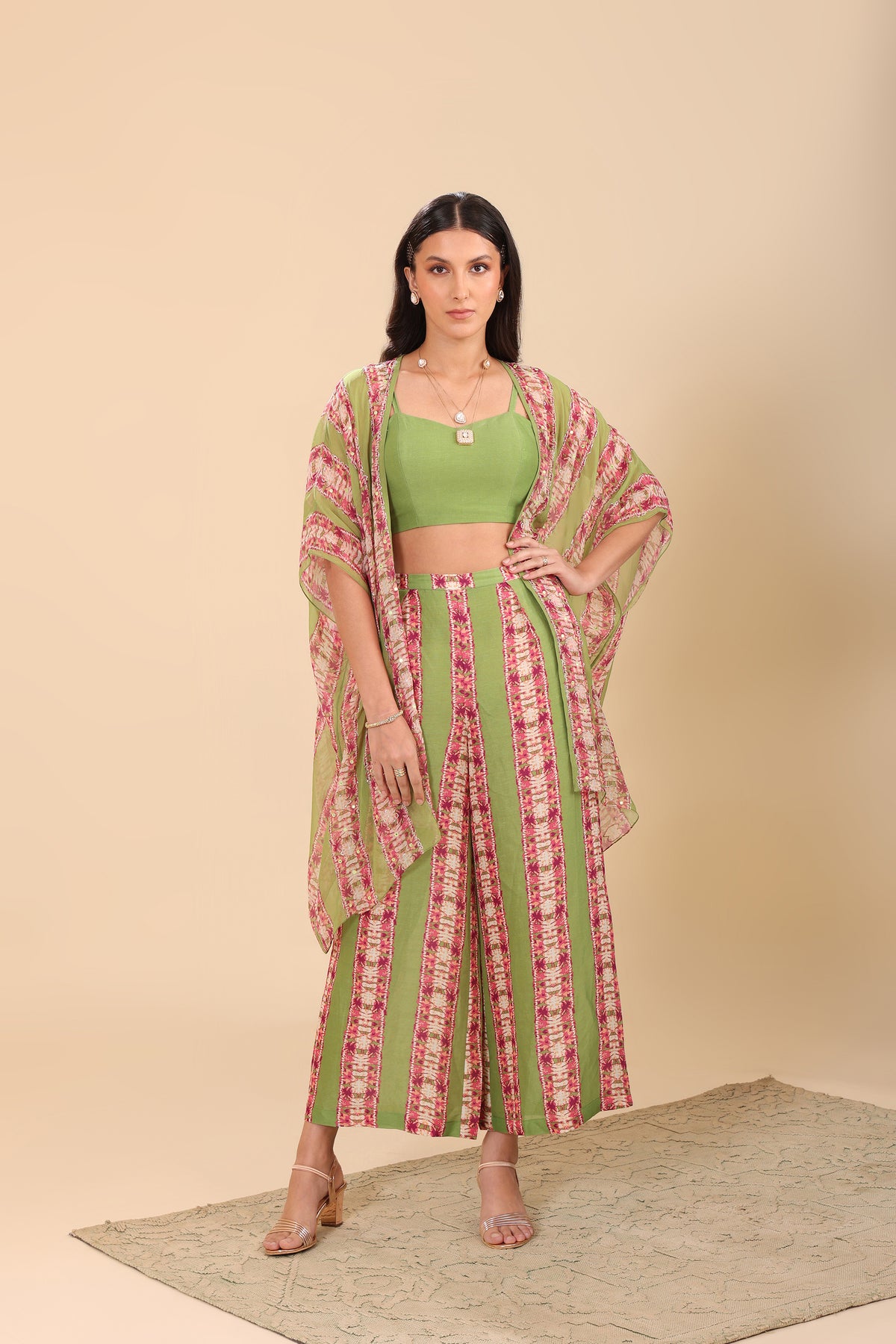 Naqsh Embellished Palazzo Set with Cape