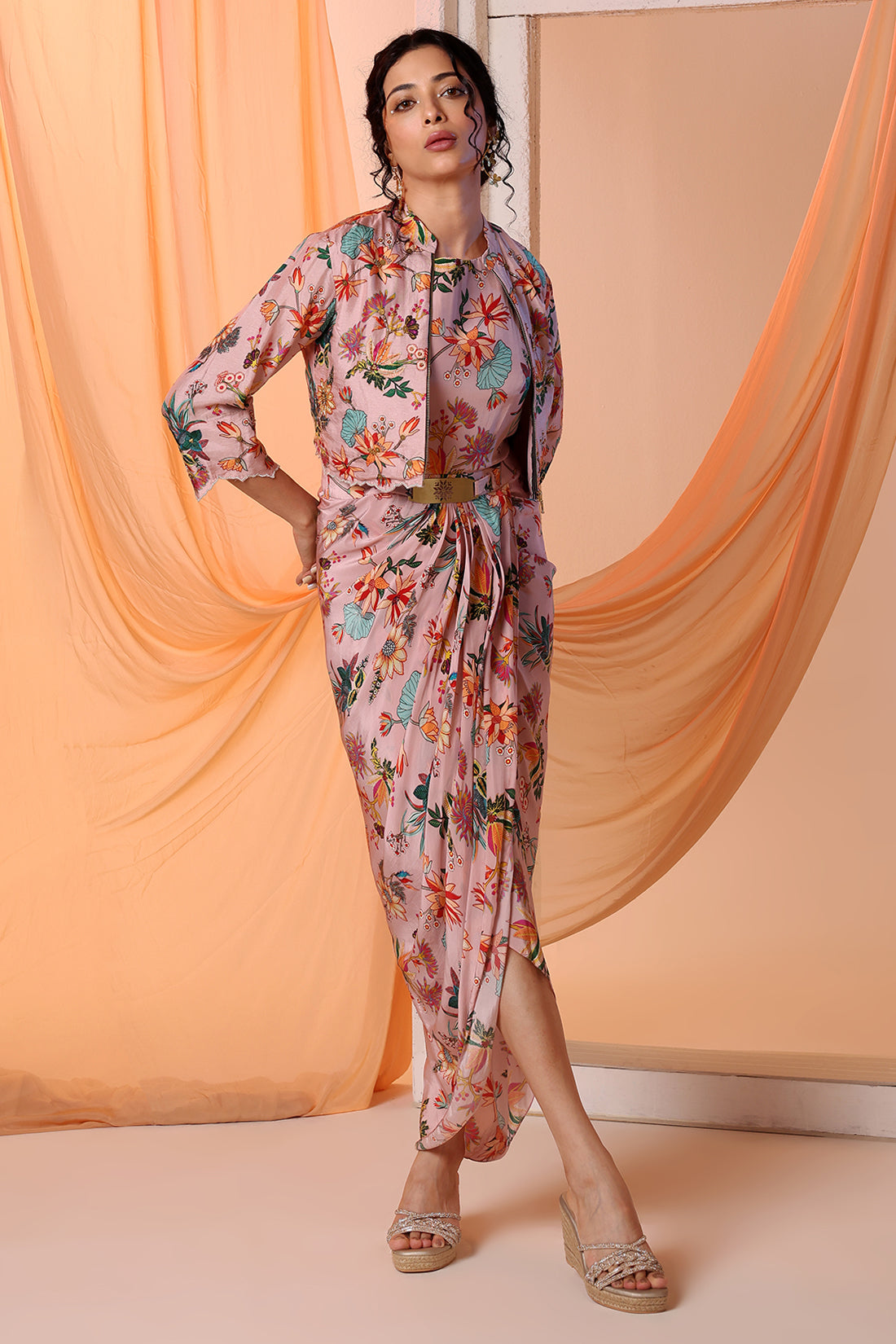 Arani Printed Drape Dress Set
