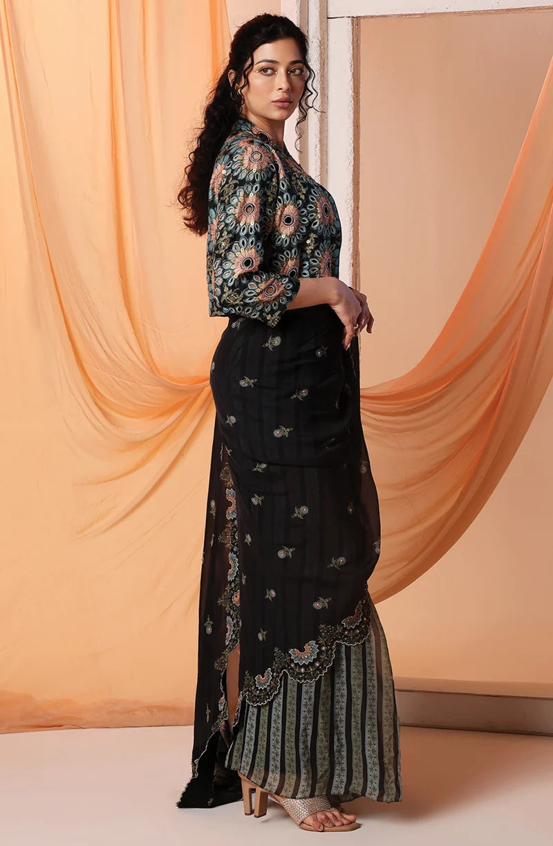 ERAYA EMBROIDERED PRE-STITCHED SAREE SET