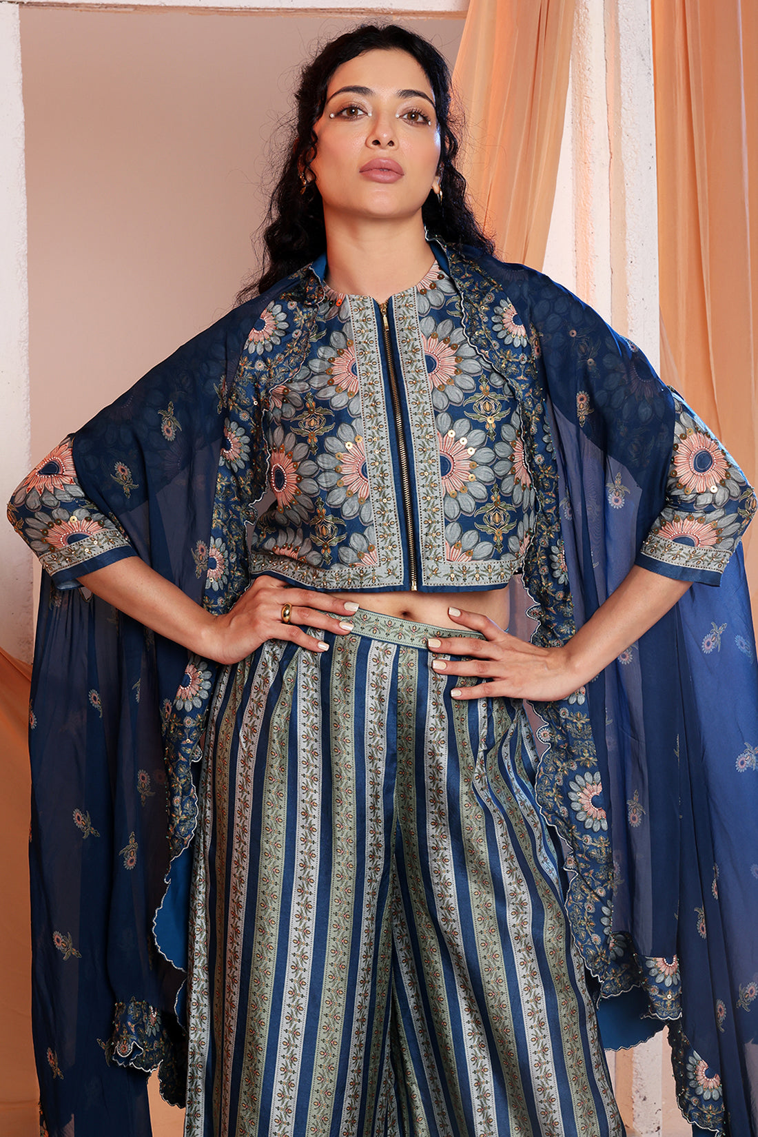 Earaya Printed Co-Ord Set with Cape