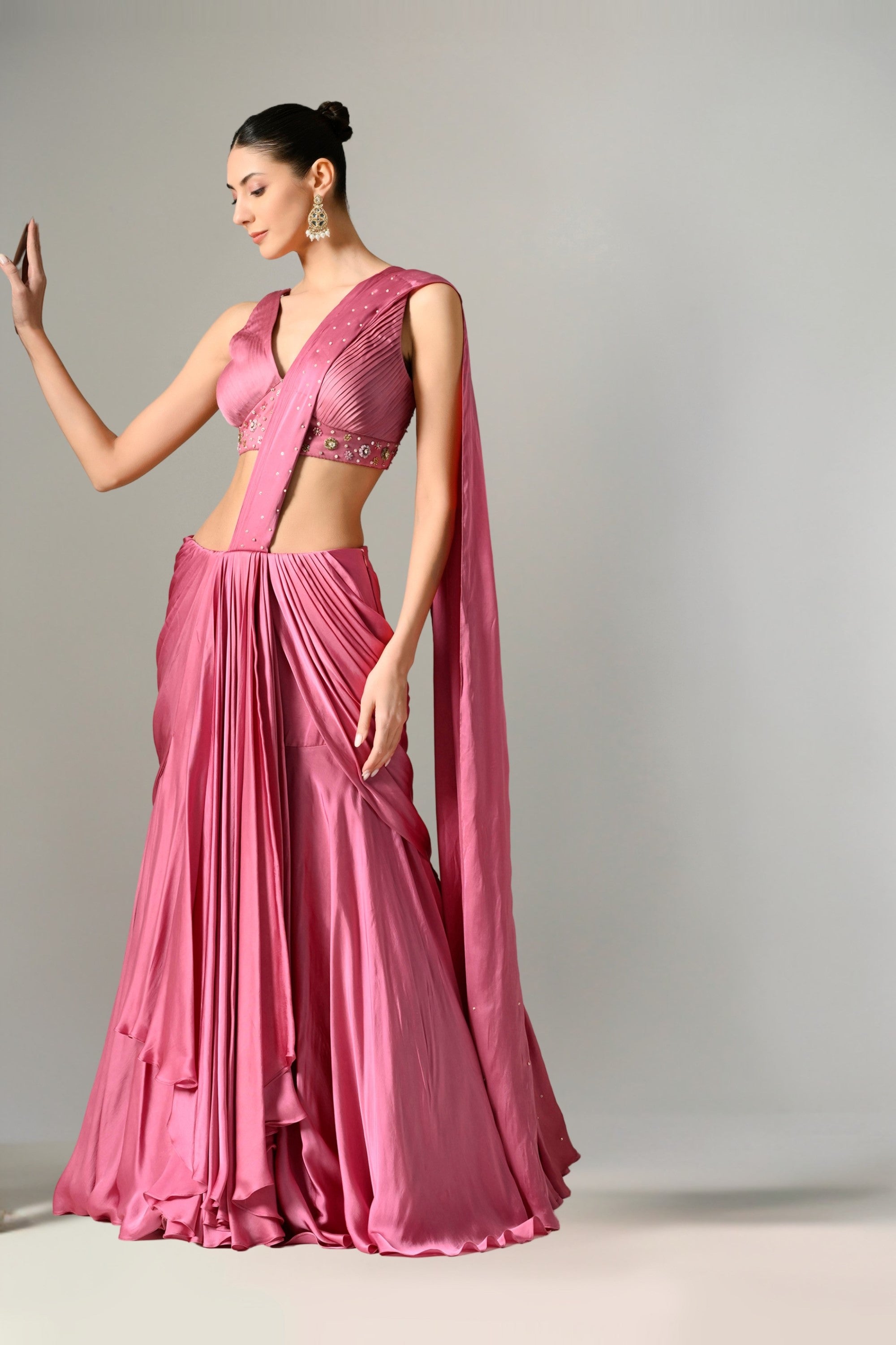 Lehenga Saree for Women in Mauve Color