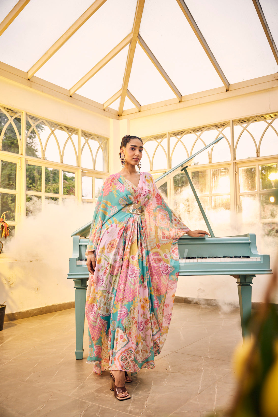 Turquoise Print Kaftan Set