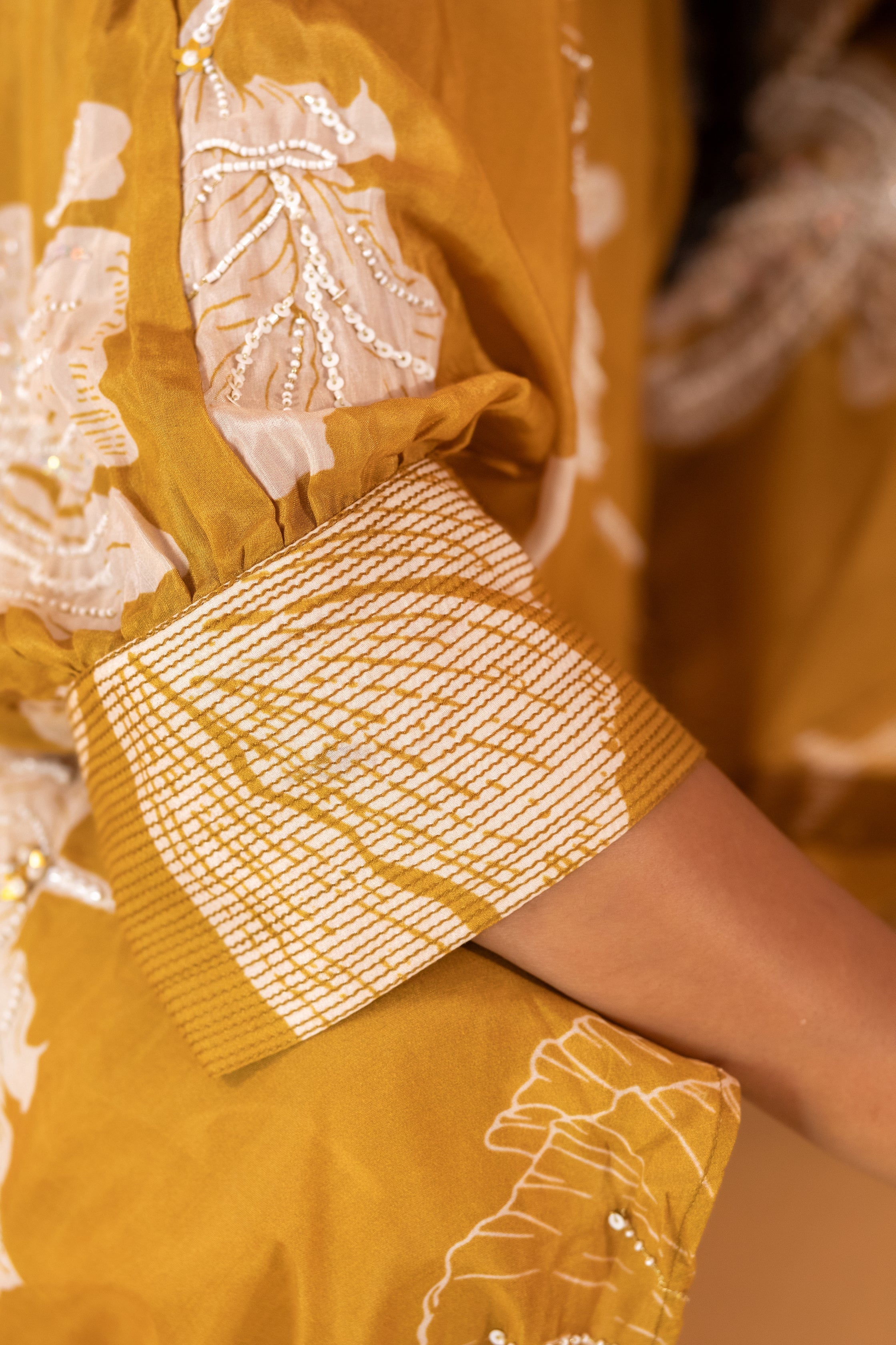 A mustard print embroidered co-ord set