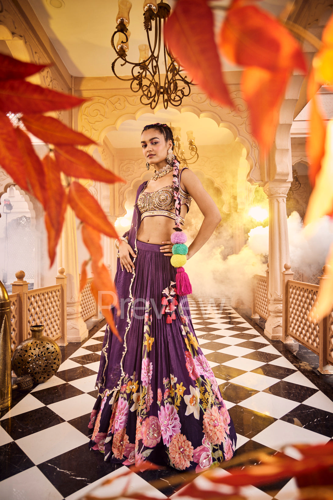 Purple Floral Lehenga Set