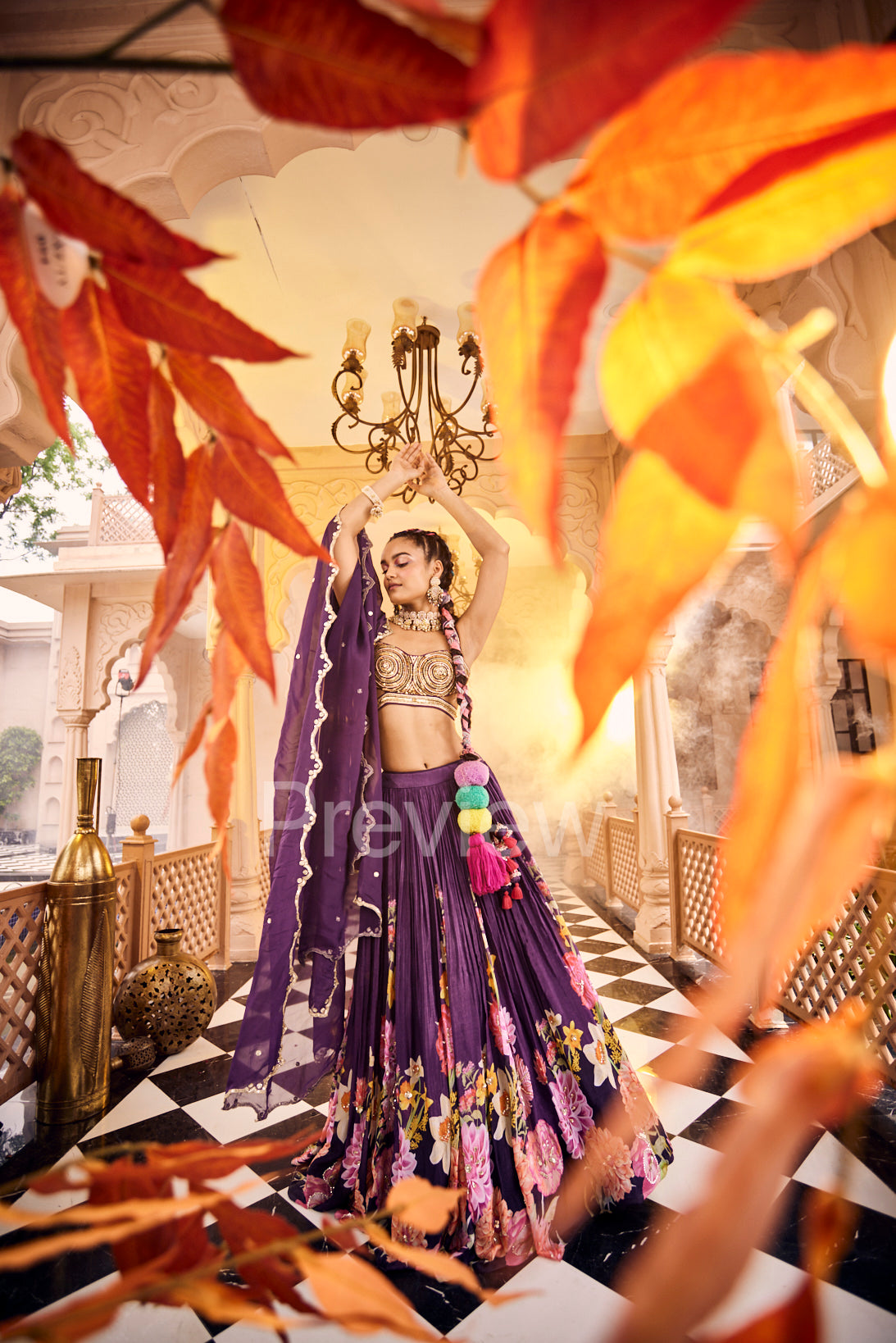 Purple Floral Lehenga Set