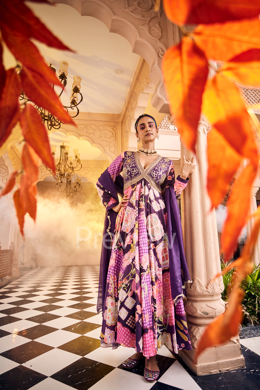 Purple Anarkali with Dupatta