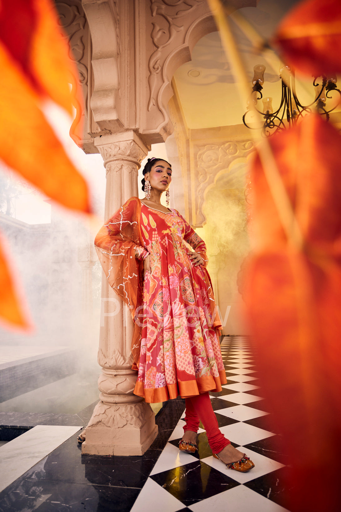 Red Anarkali Churidar Set