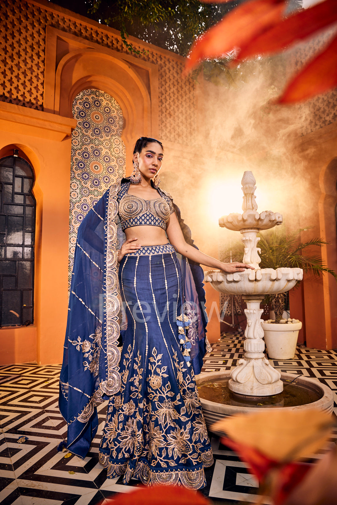Peacock Blue Fish-Cut Lehenga