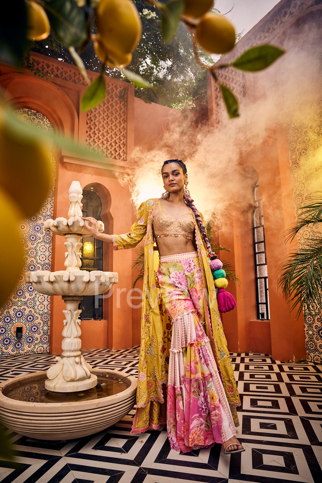 Mustard Embroidered Jacket Set