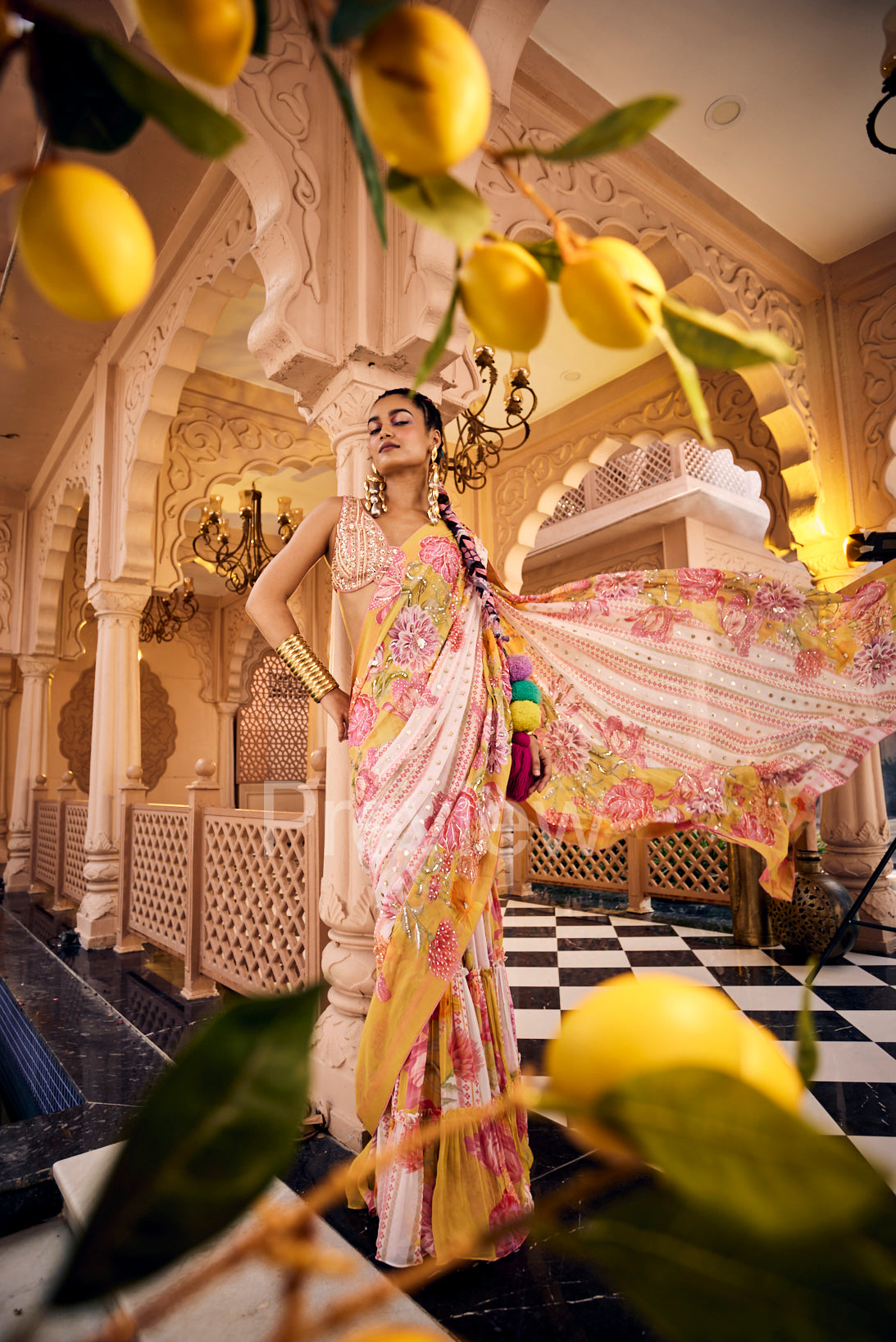 Off-White Embroidered Saree