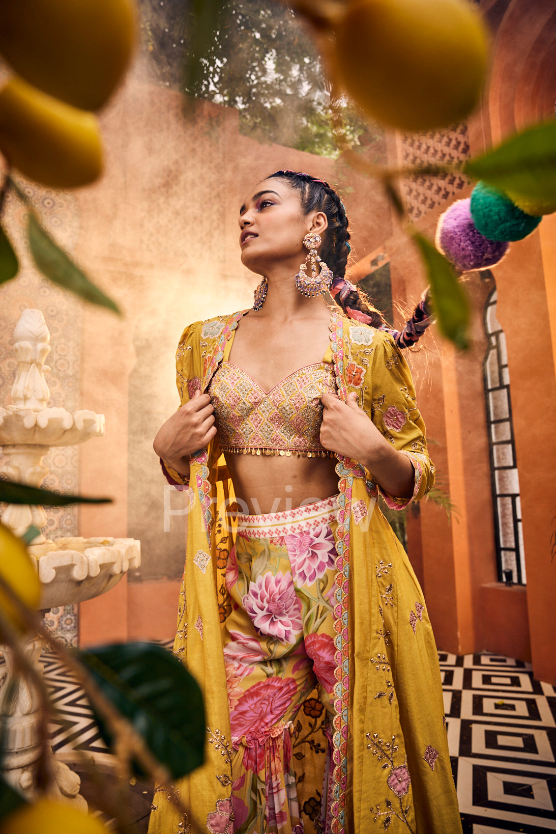 Mustard Embroidered Jacket Set