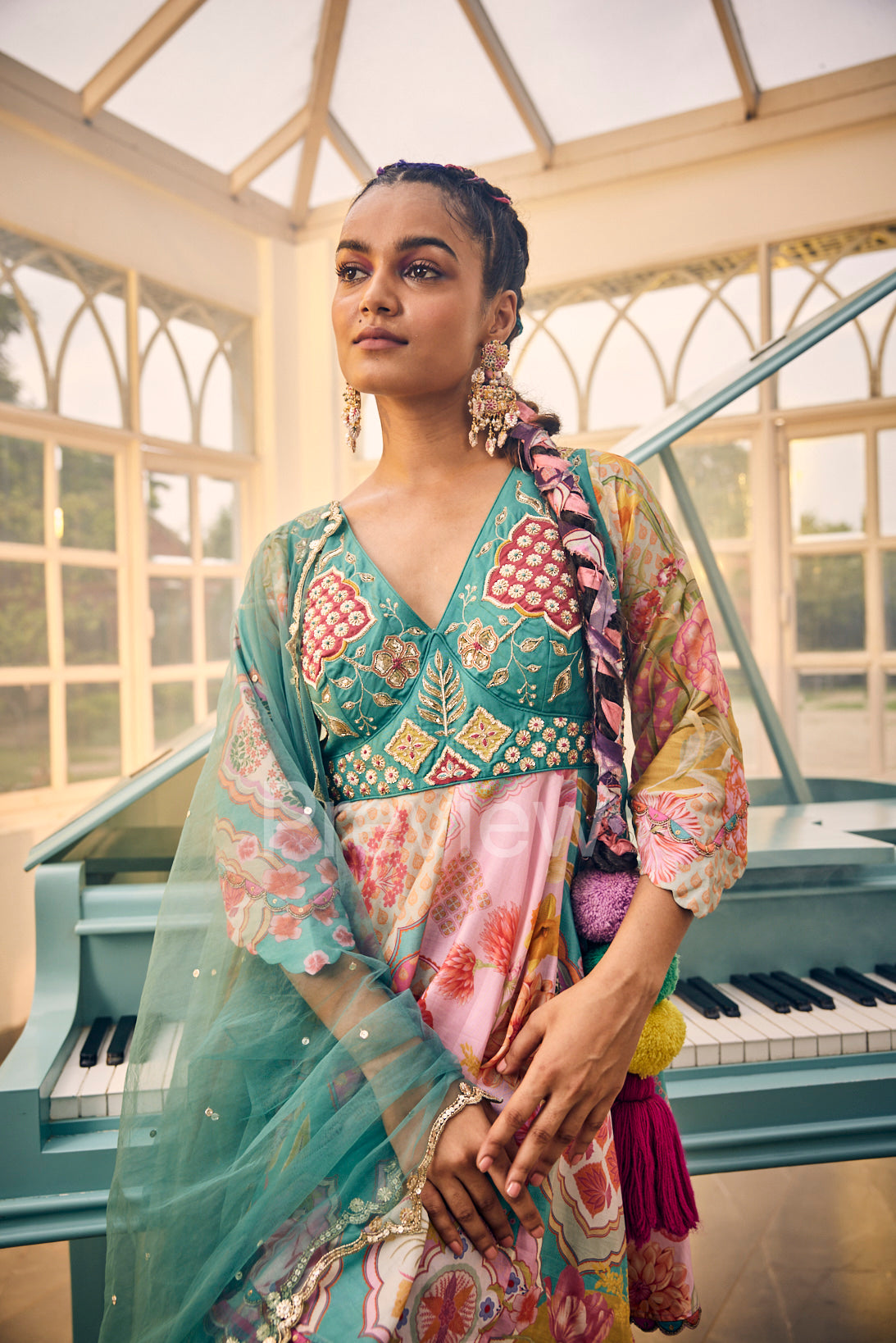 Turquoise Peplum Sharara Set