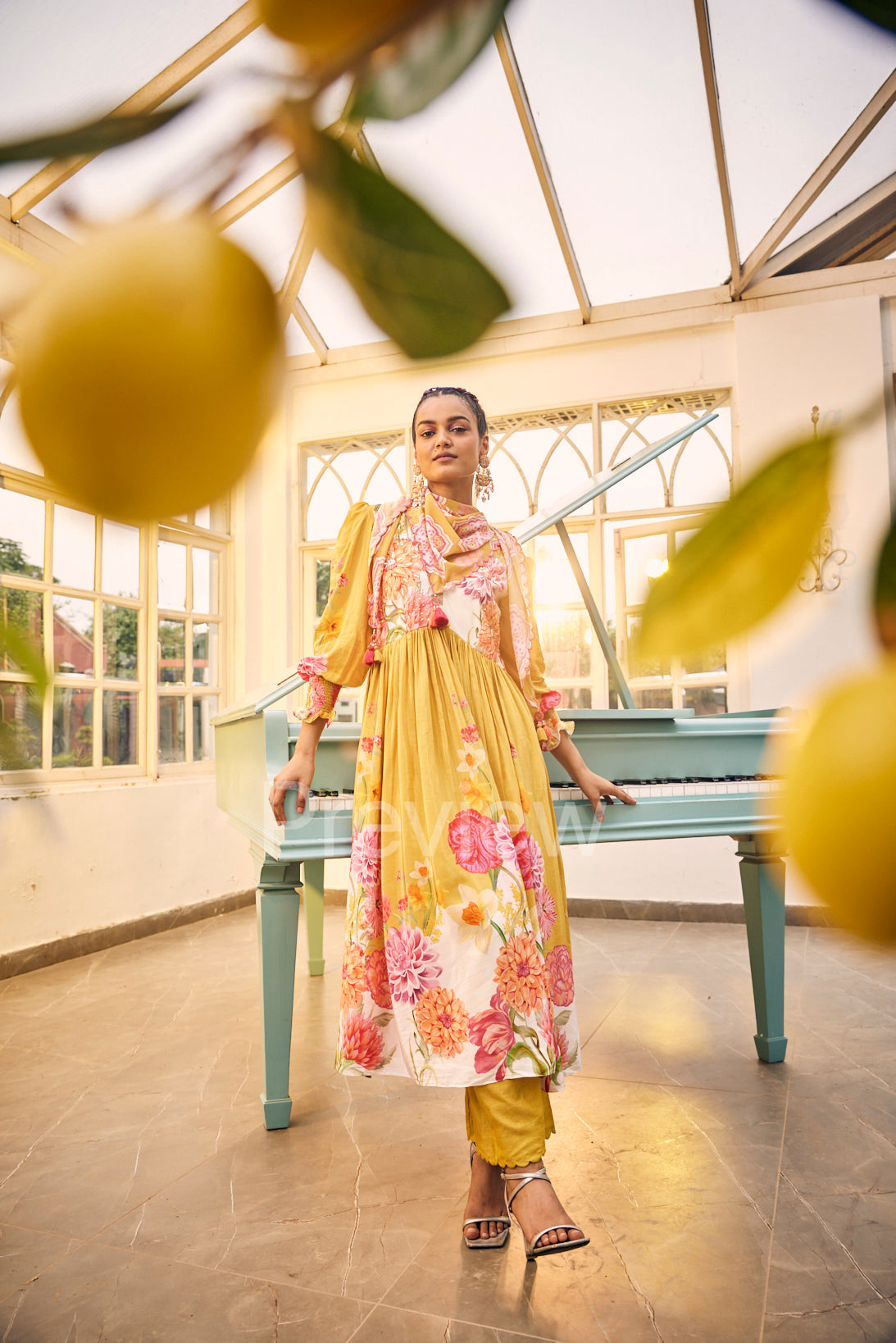 Mustard Kurta Set with Scarf