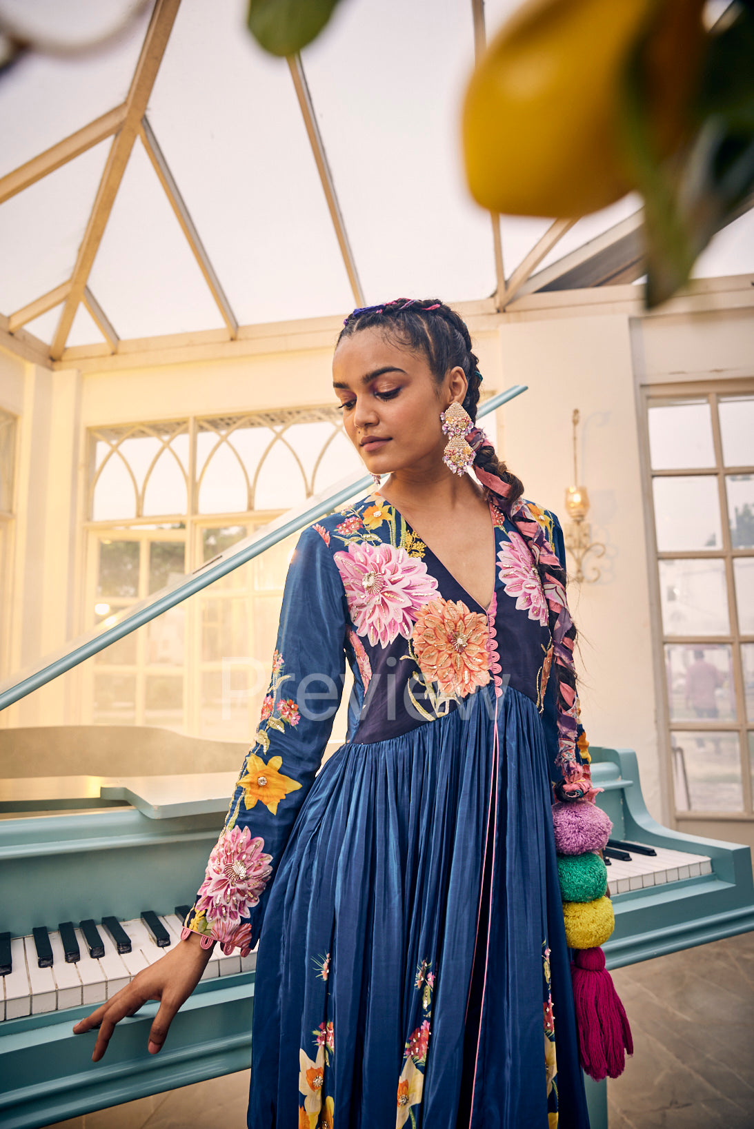 Peacock Blue Kurta Scarf Set