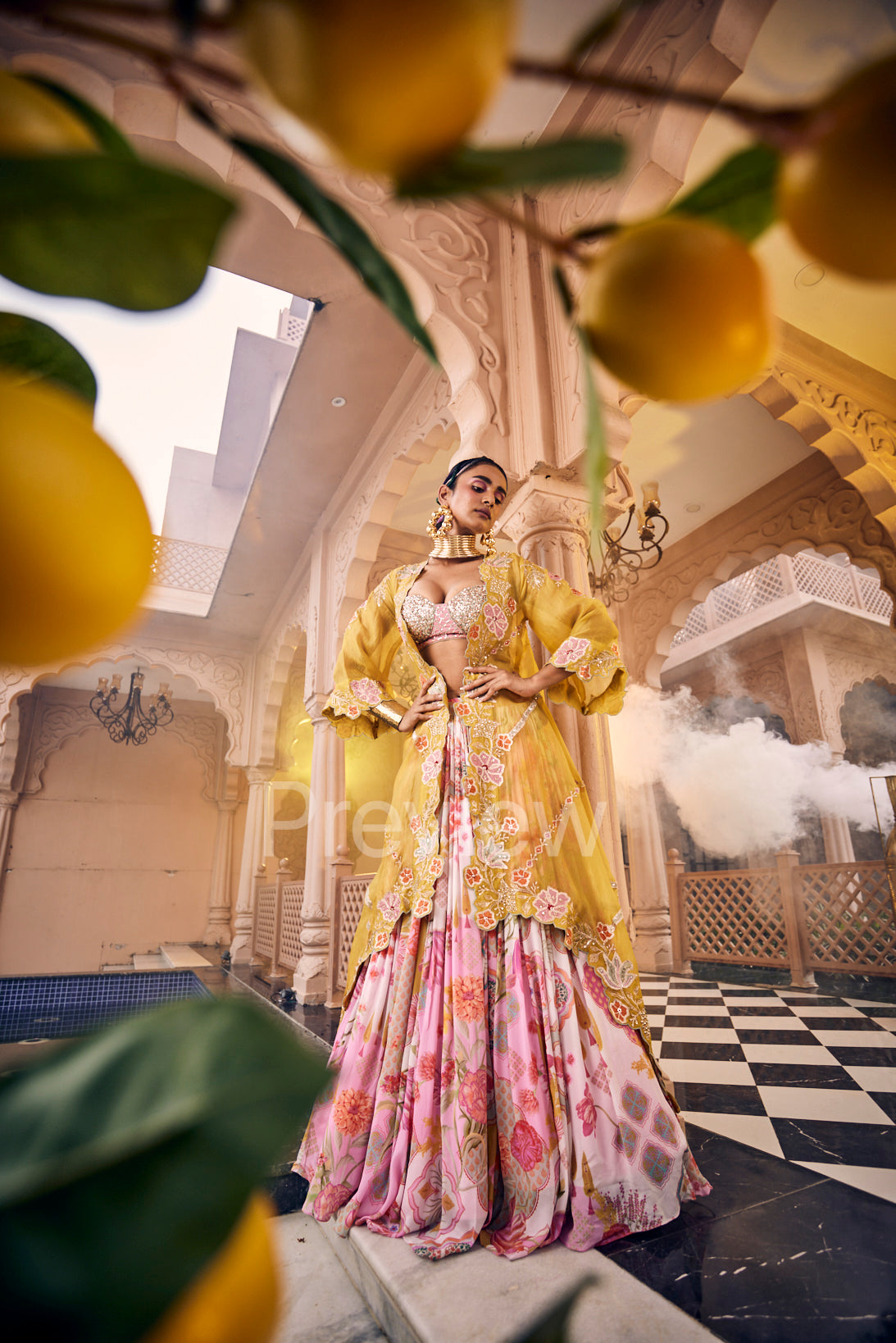 Mustard Shrug Lehenga Set