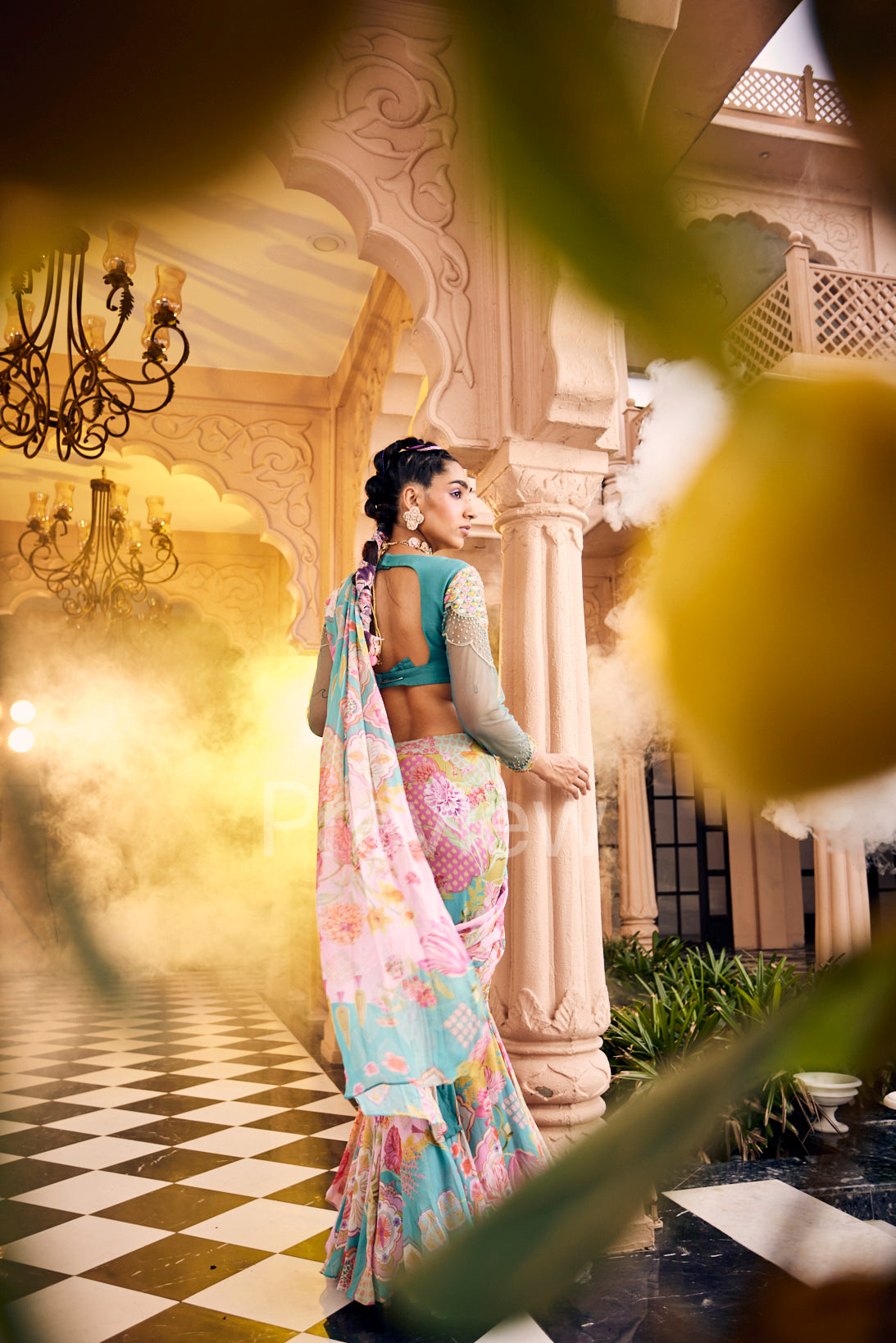 Turquoise Fish-Cut Saree