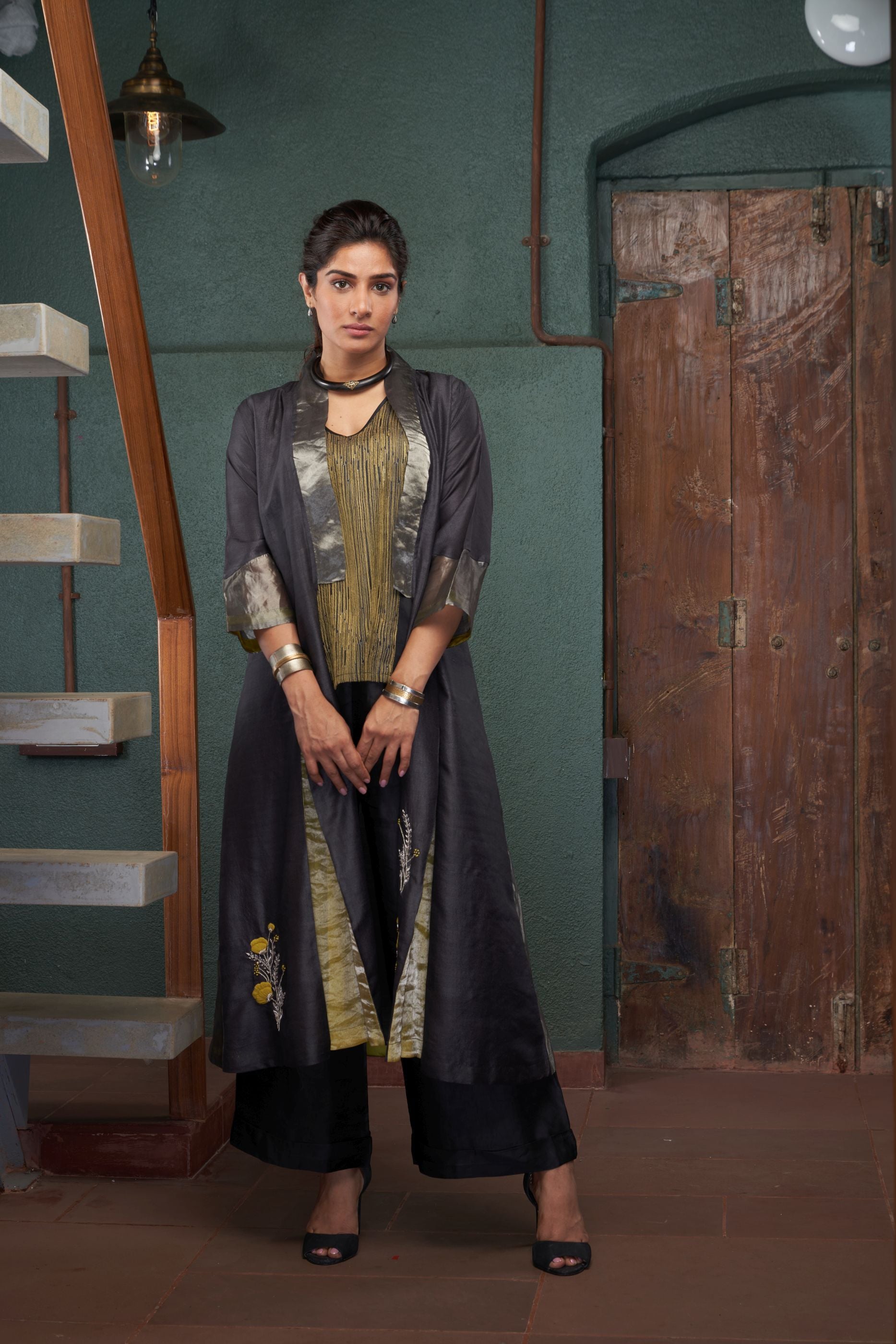 CHARCOAL PANEL JACKET SET