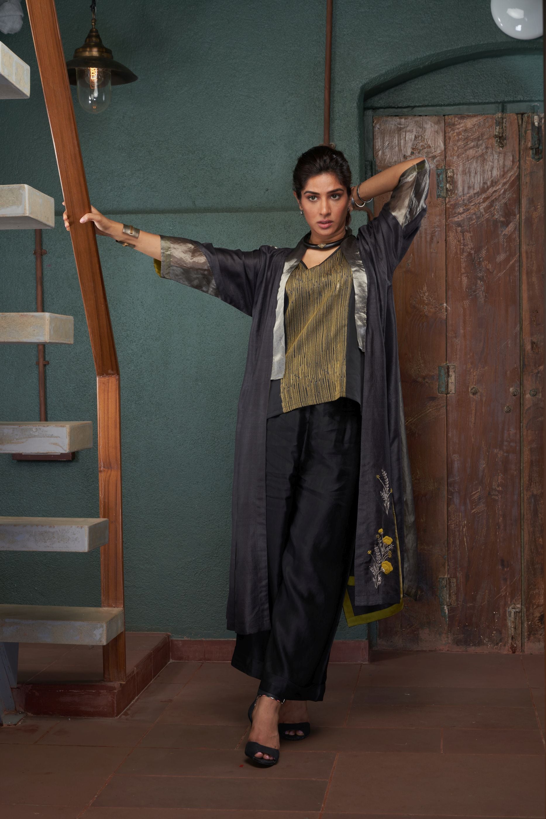 CHARCOAL PANEL JACKET SET