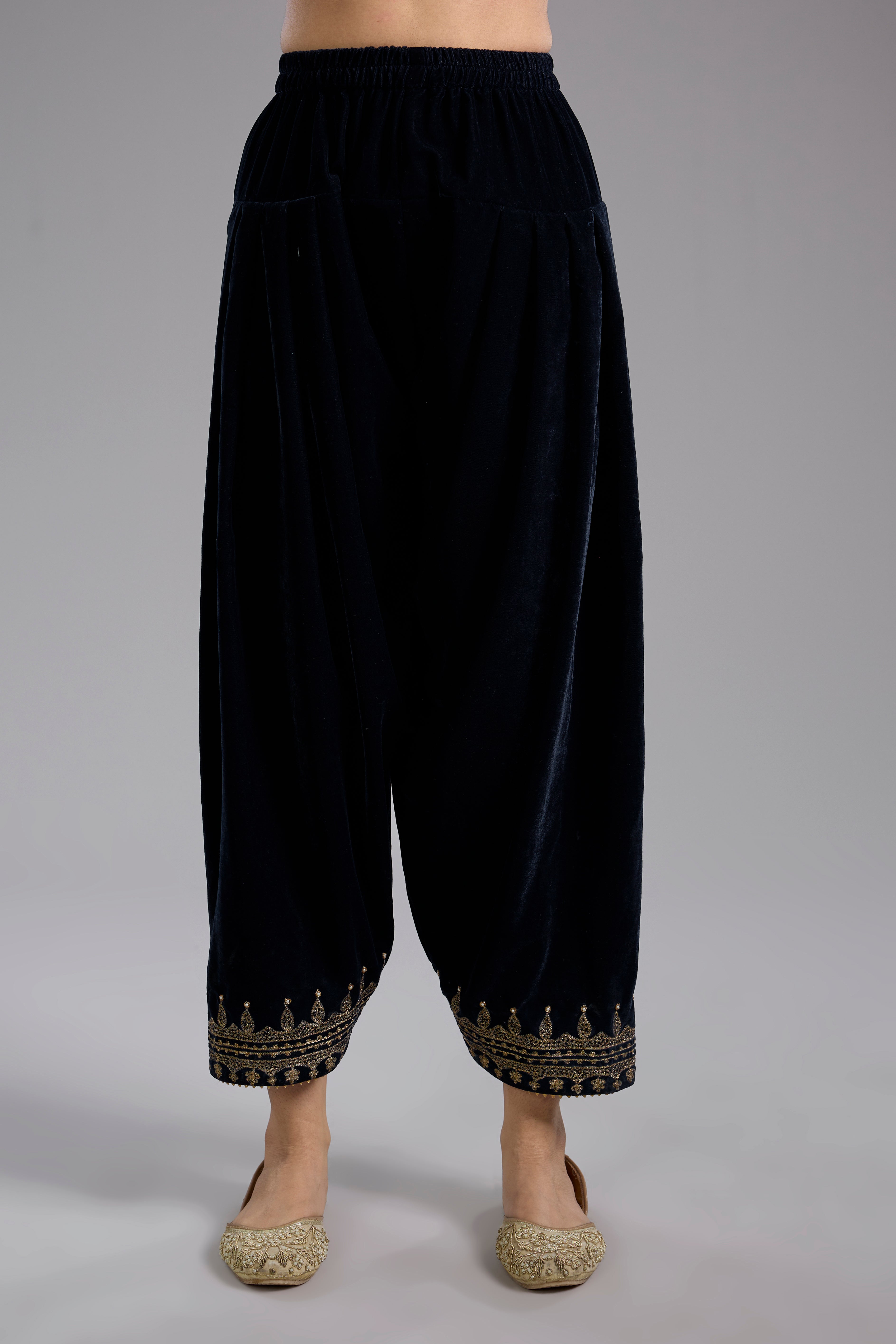 Black velvet Aari and hand embroidery kurta set