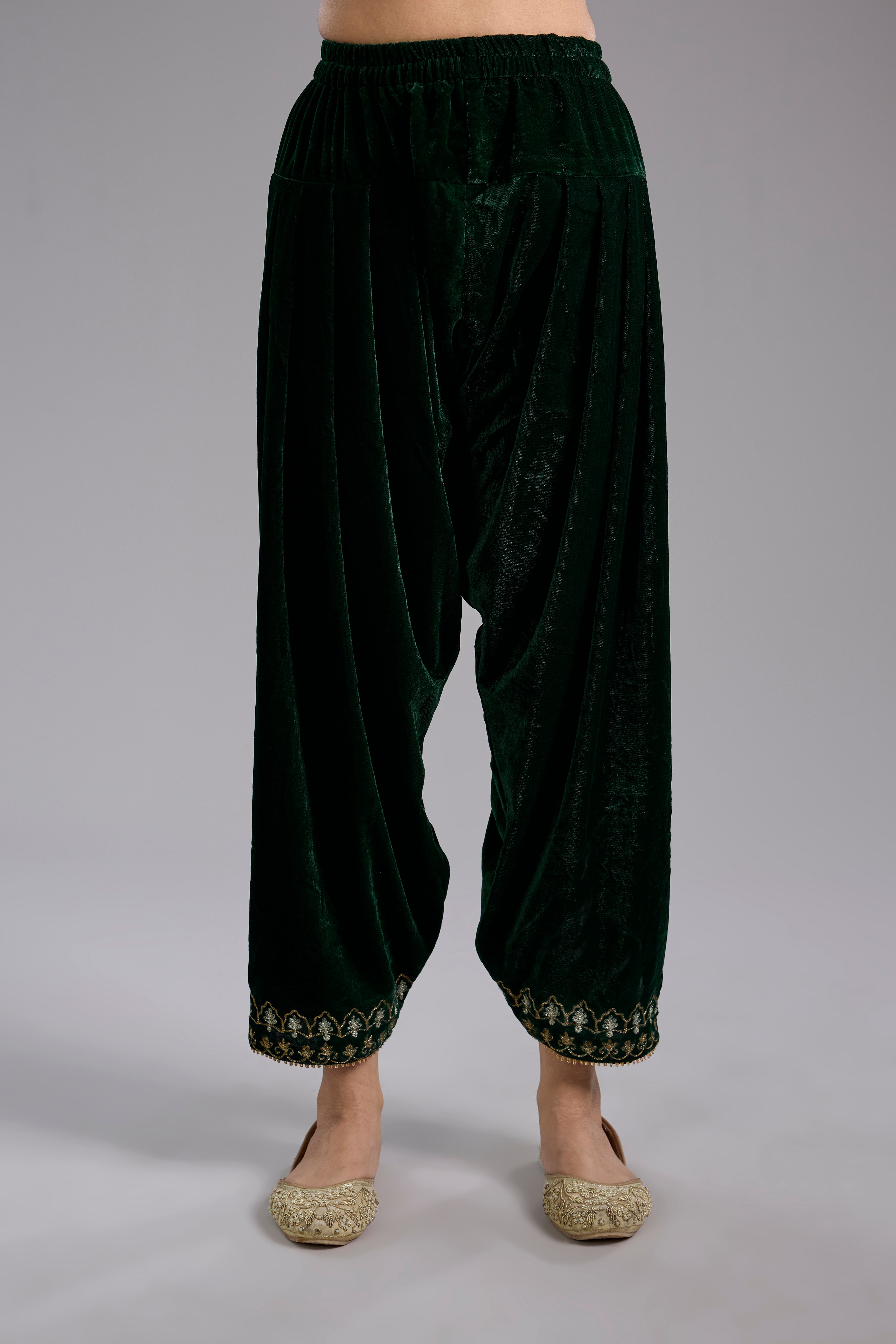 Green velvet Aari and hand embroidery kurta set