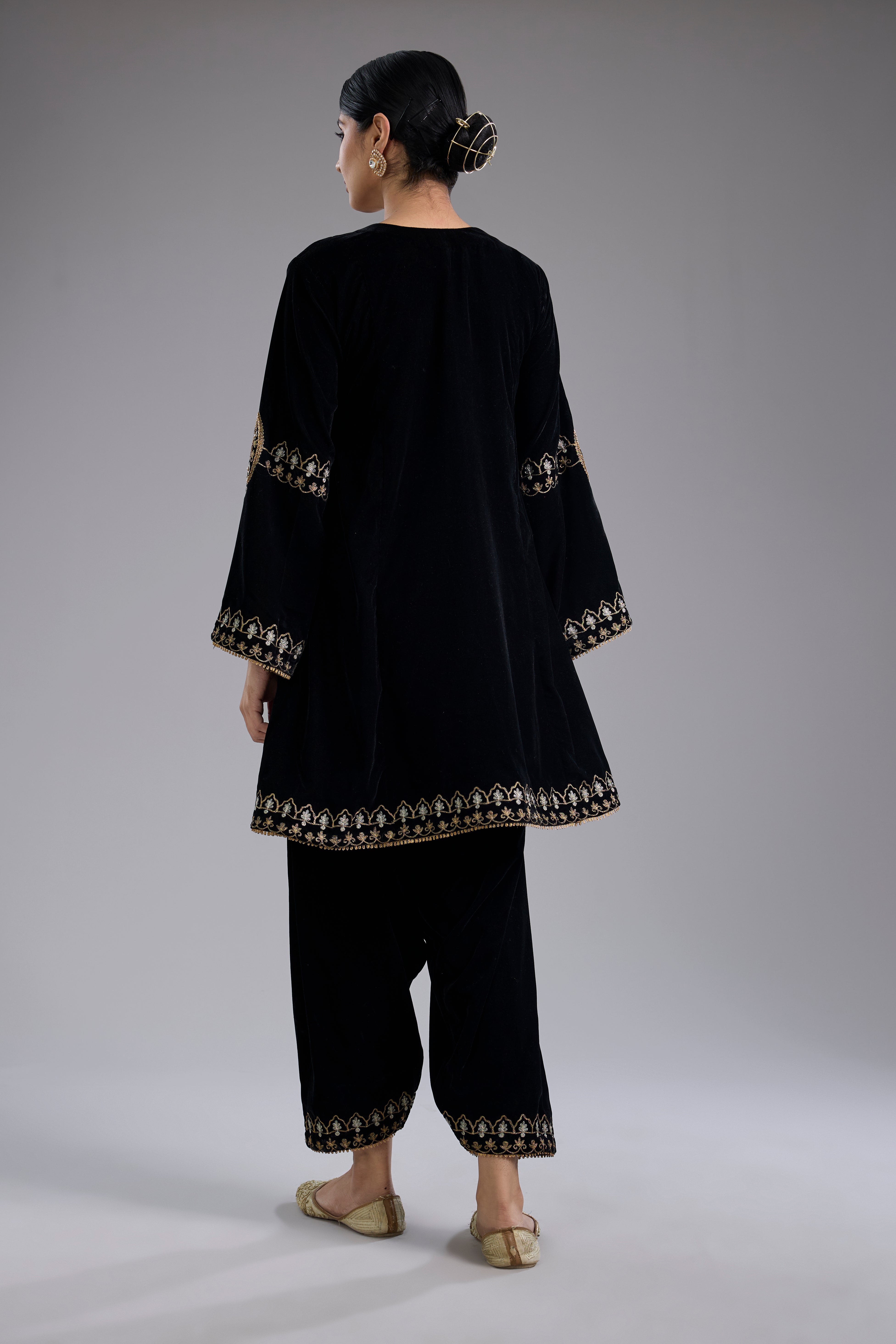 Black velvet Aari and hand embroidery kurta set