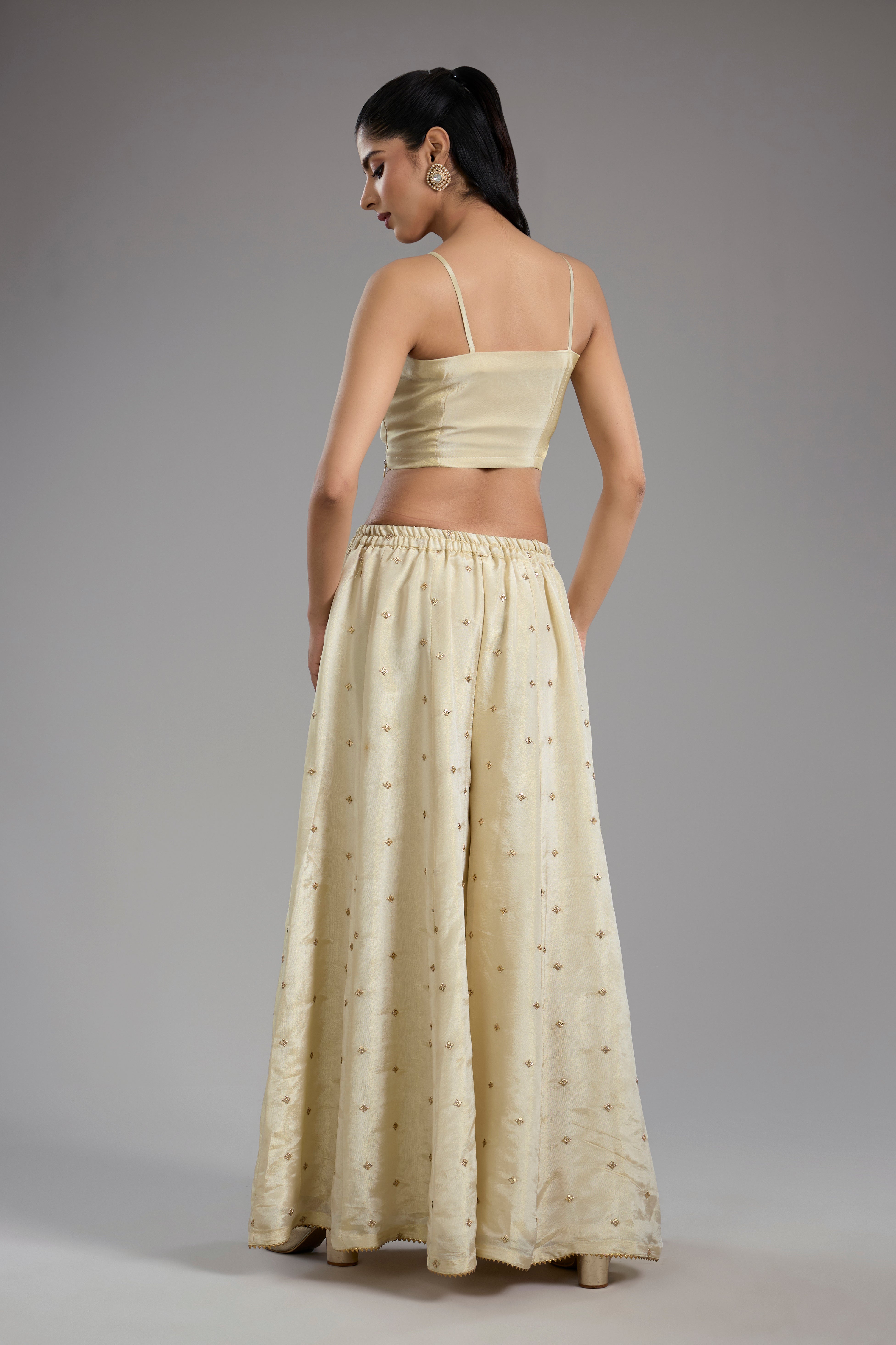 Ivory tissue dori hand embroidery sharara set