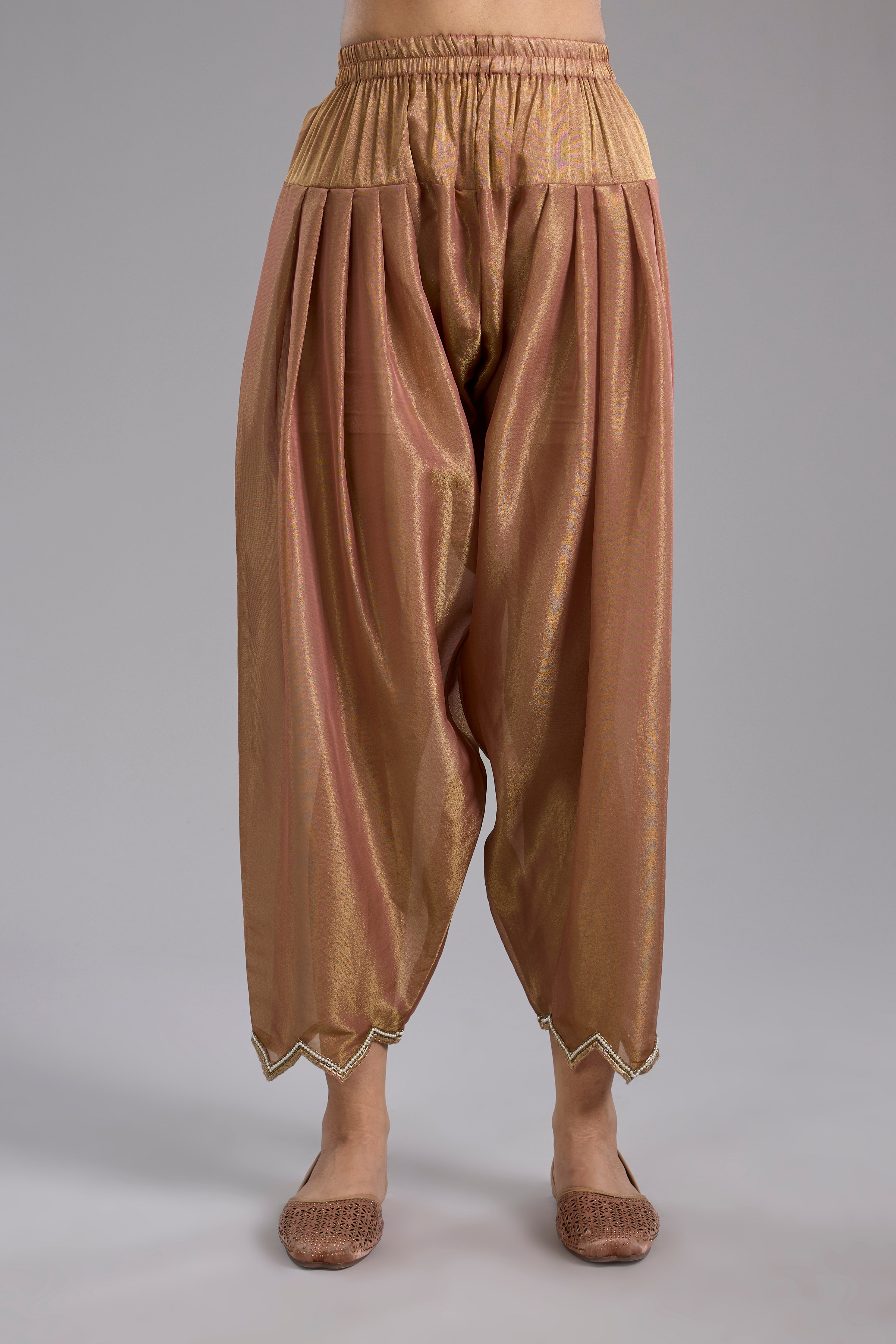 Pink crush tissue Anarkali with hand embroidery