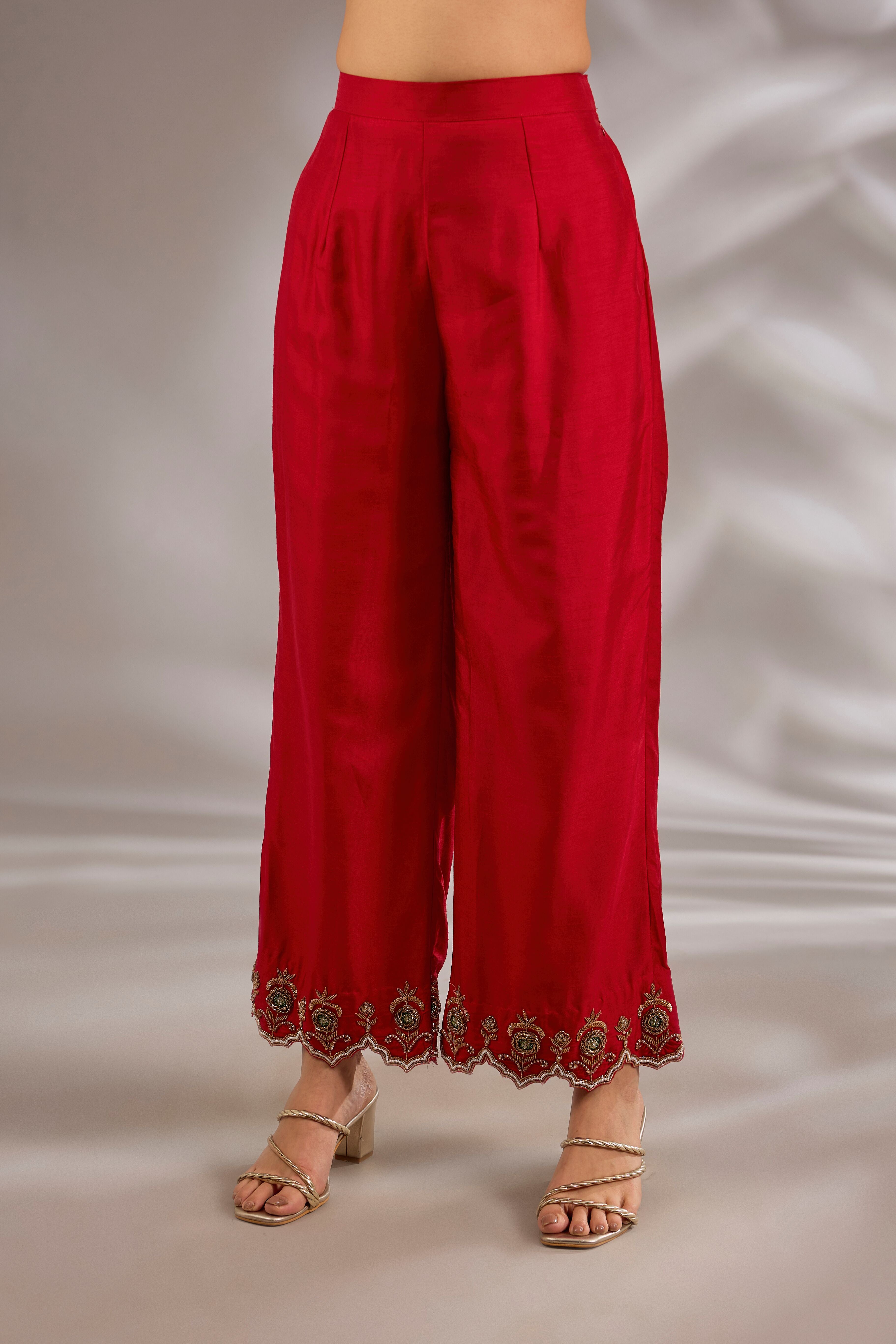 Straight kurta in silk base with hand embroidery.