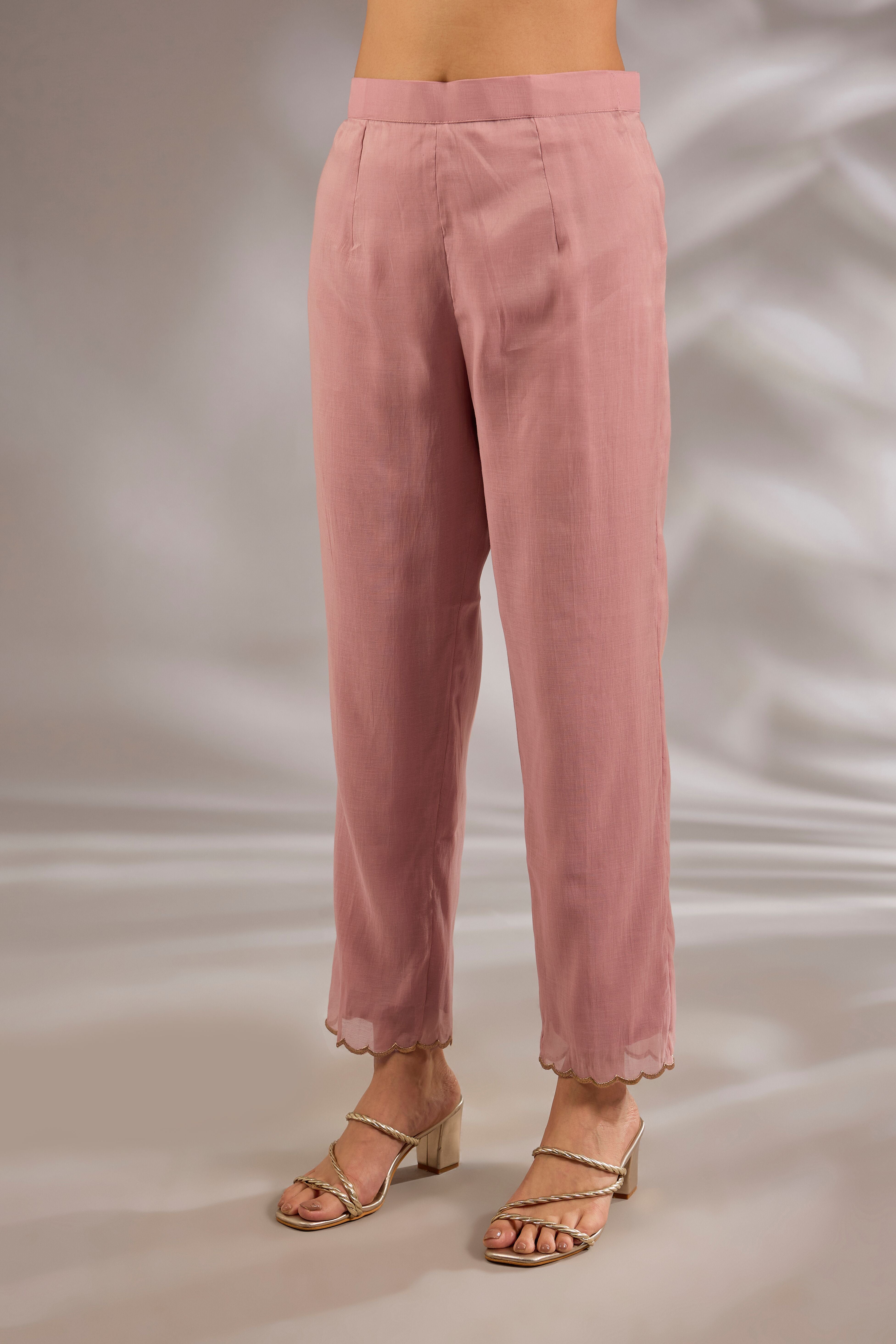 Flared kurta in mul chanderi base with hand embroidery.