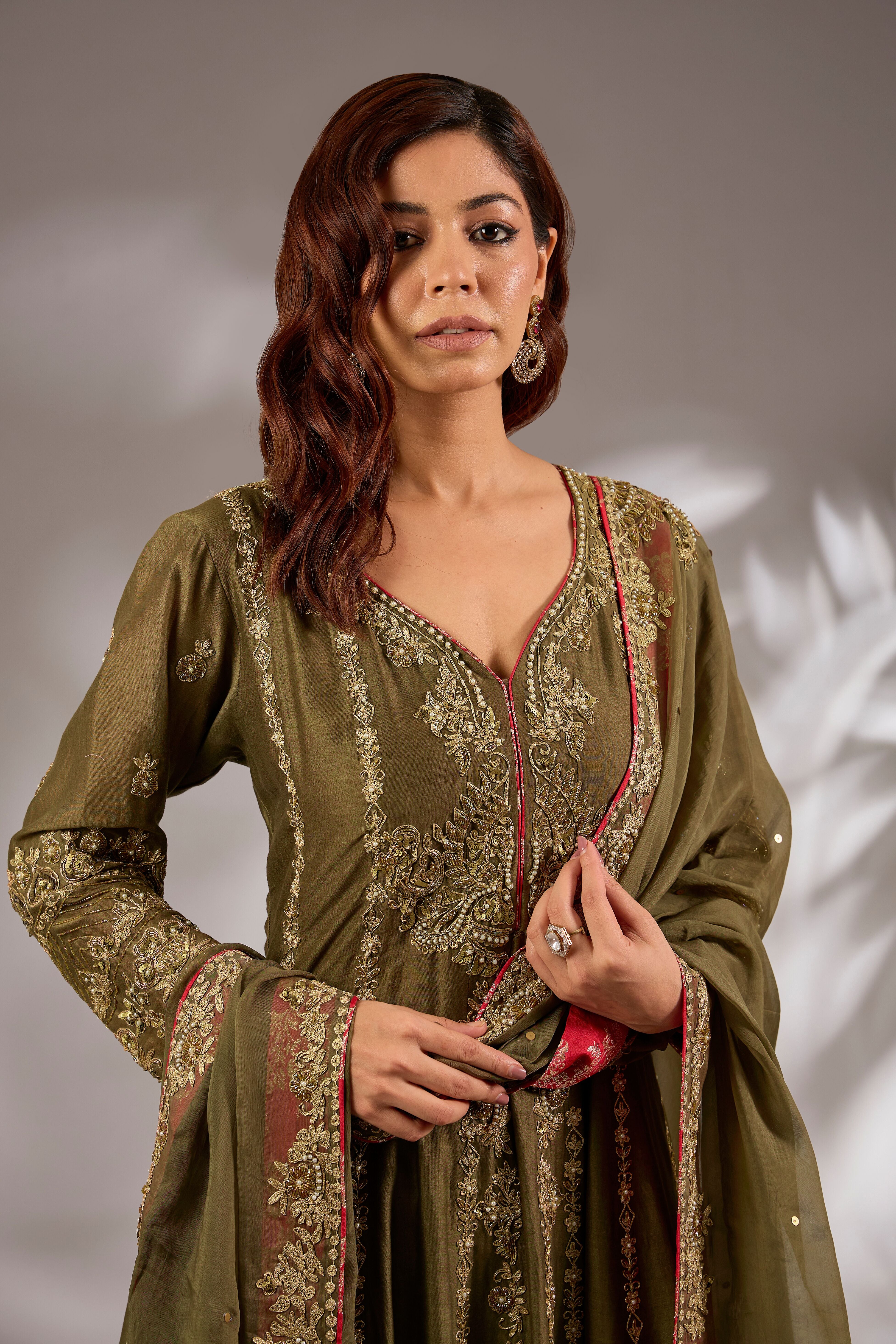 Anarkali in mul chanderi base with hand embroidery.