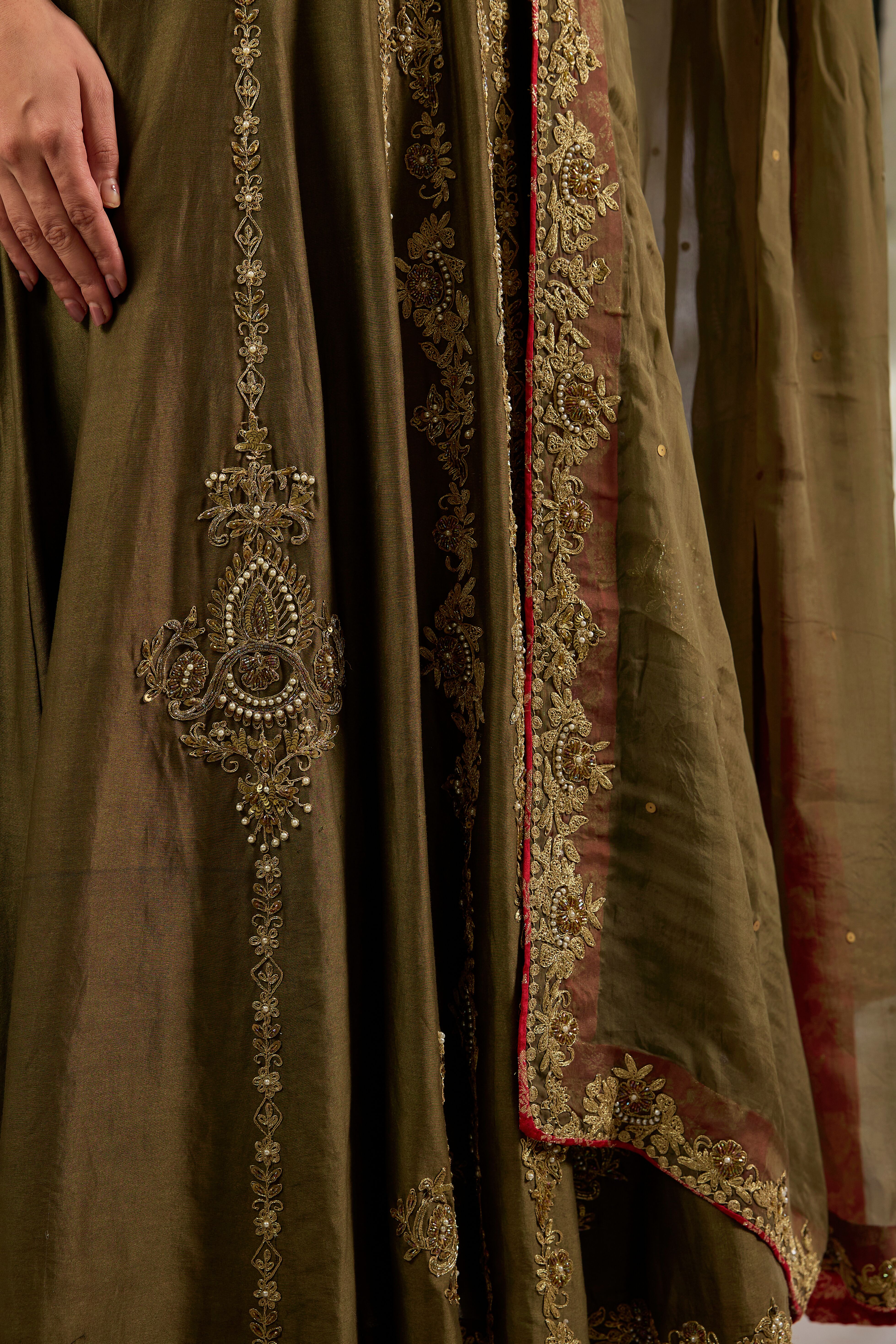 Anarkali in mul chanderi base with hand embroidery.