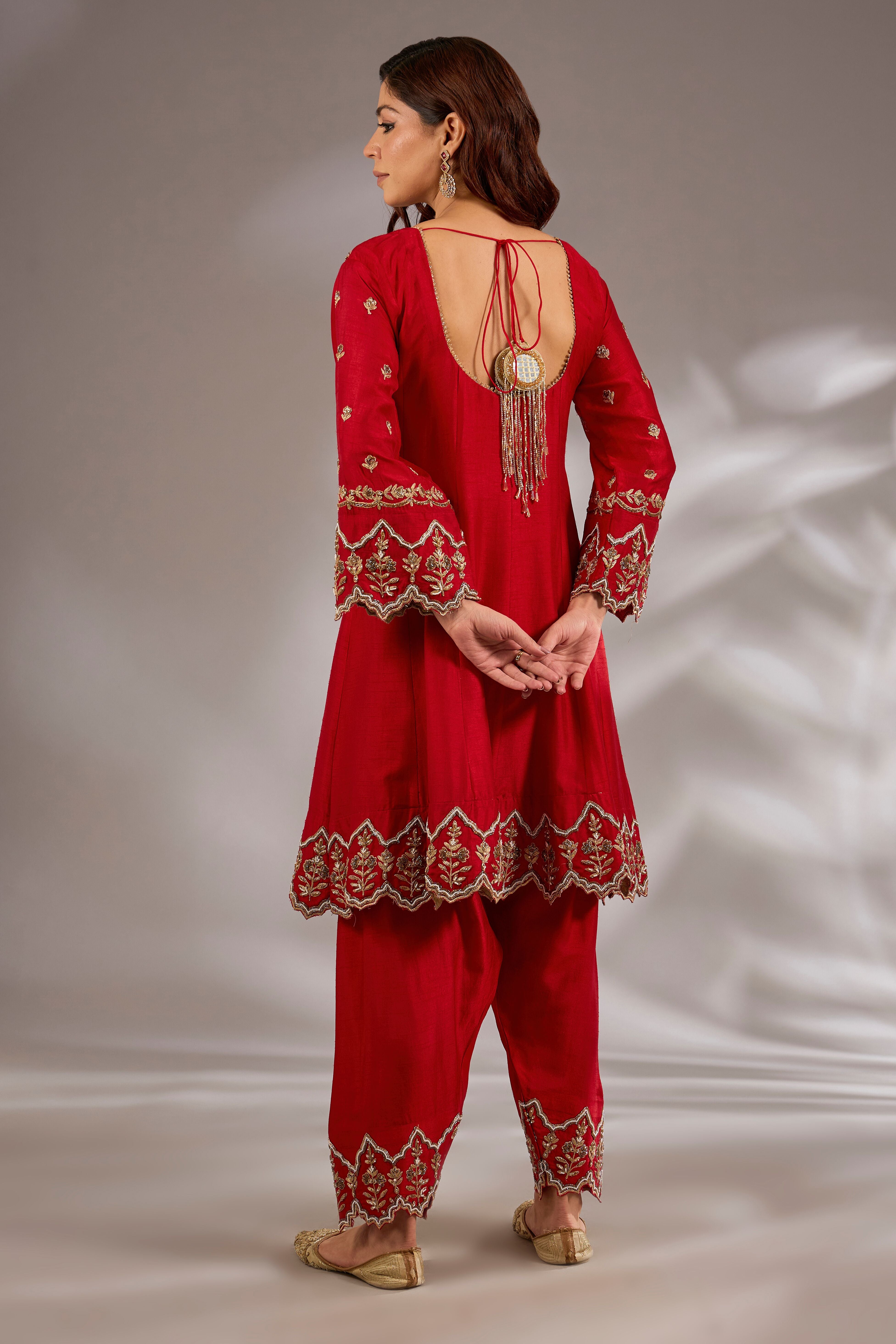 Anarkali in silk base with dori hand and machine embroidery.