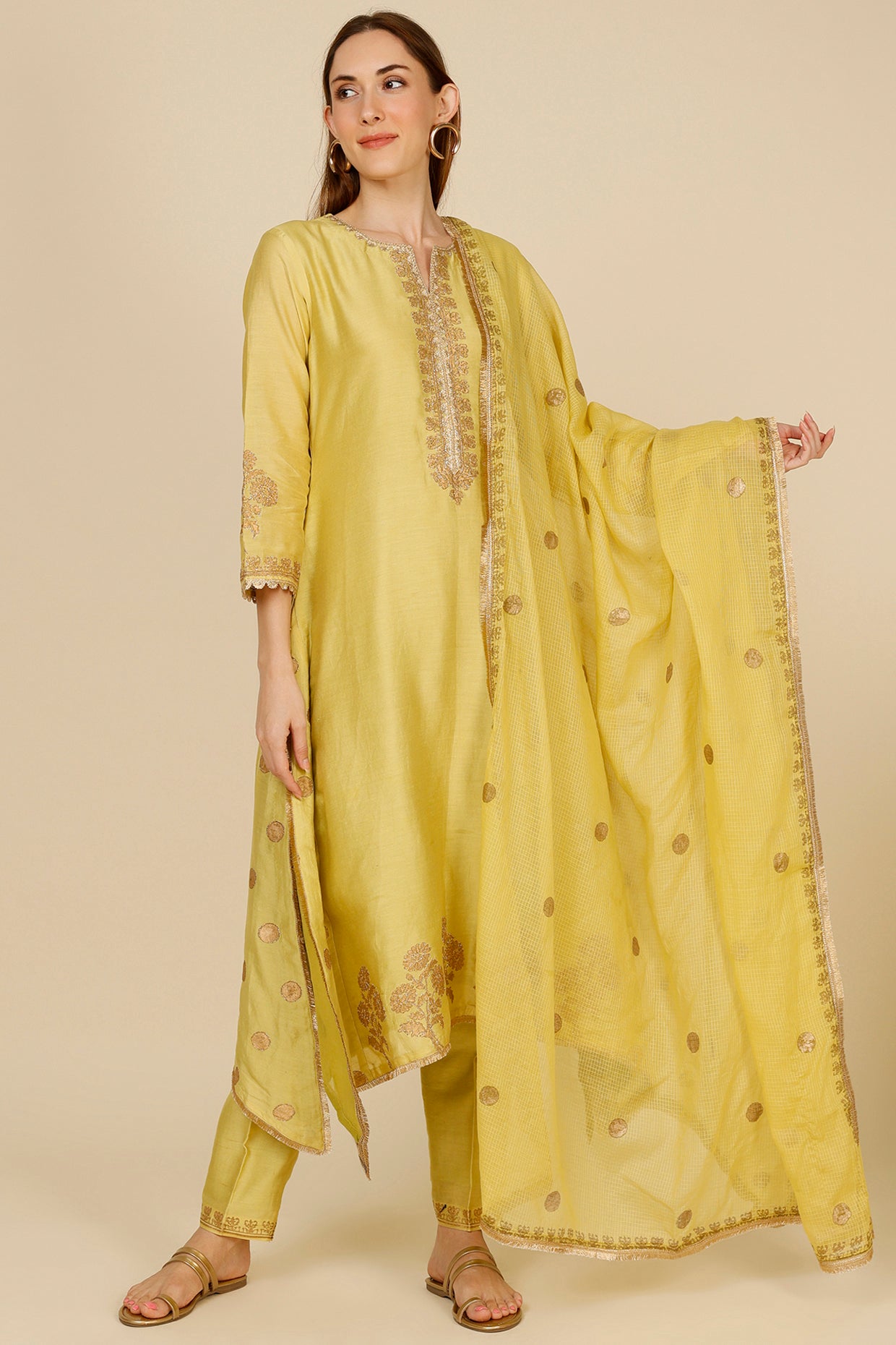 Lime Gota Embroidered Kurta Set