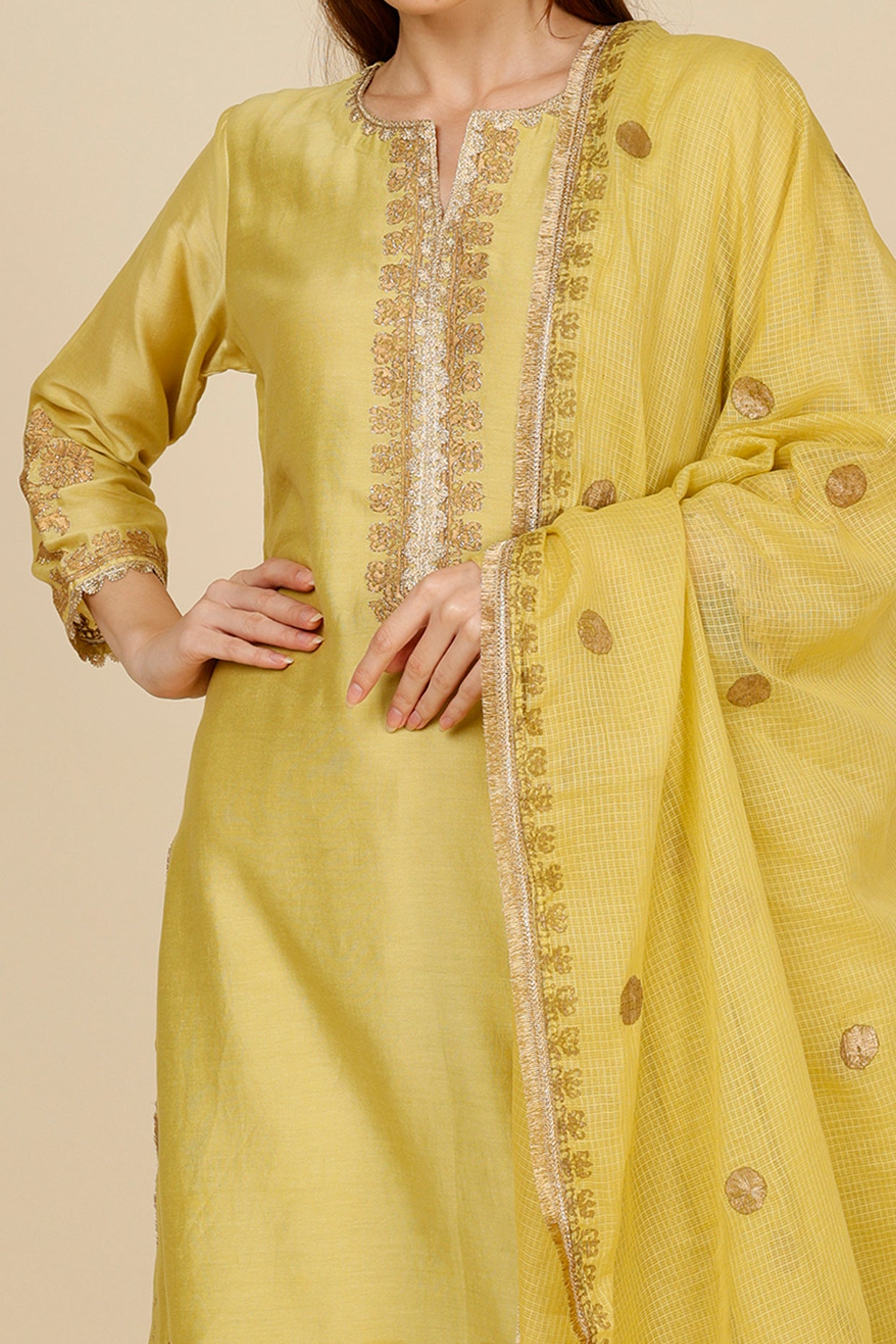 Lime Gota Embroidered Kurta Set