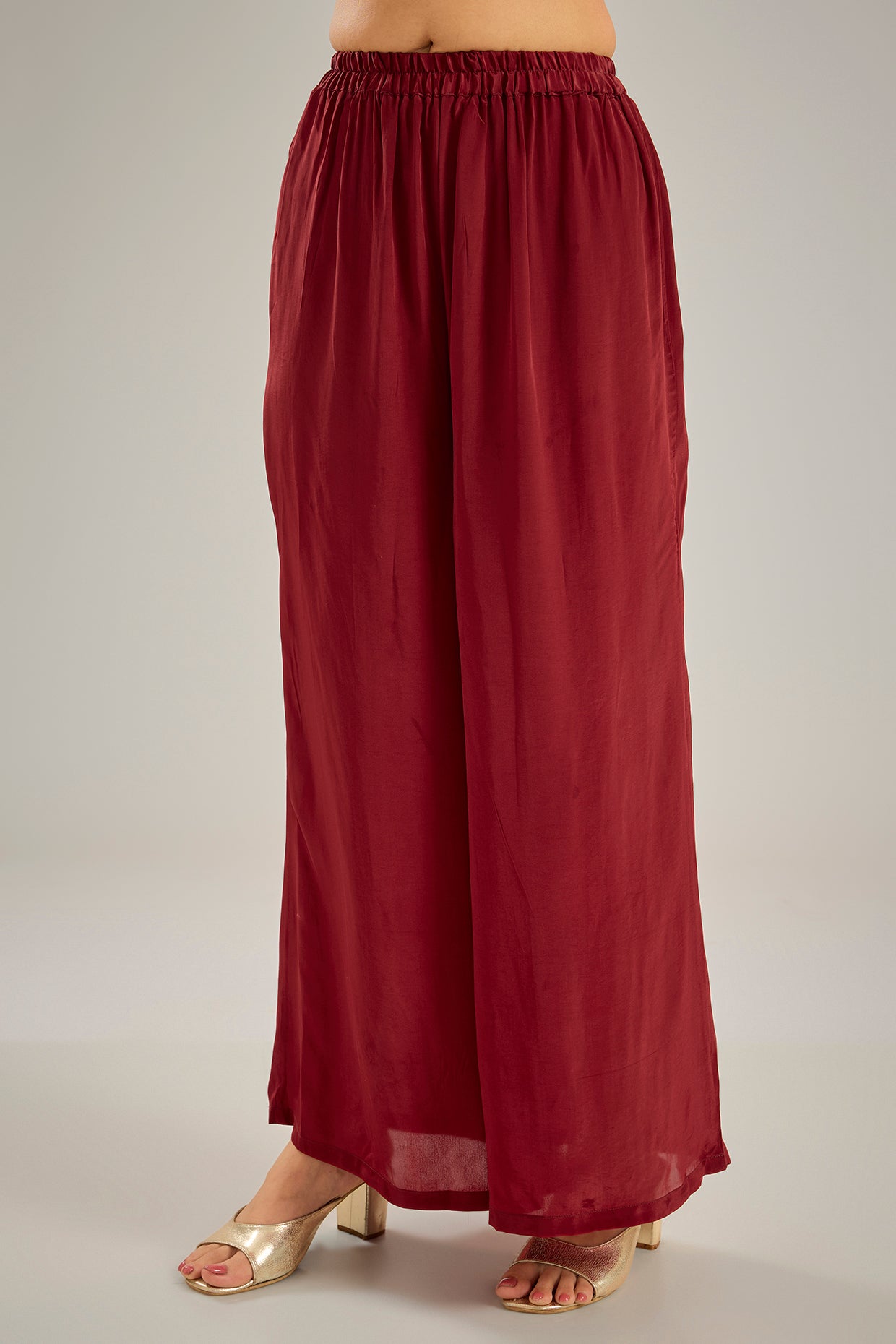 Maroon Crepe Sequins & Crystal Hand Embroidered Kaftan Set