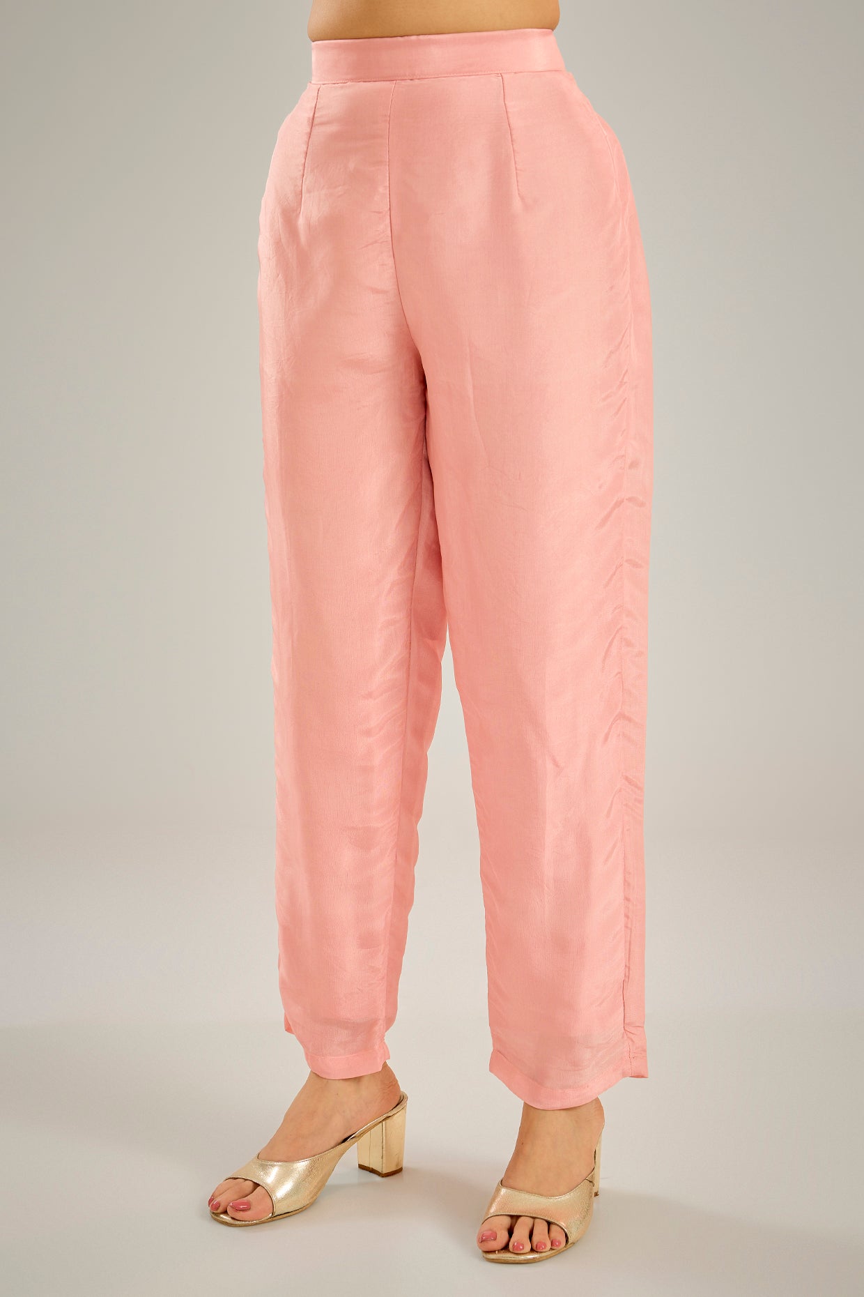 Pink Silk & Georgette Lurex Crystal Embroidered One-Side Kaftan Set