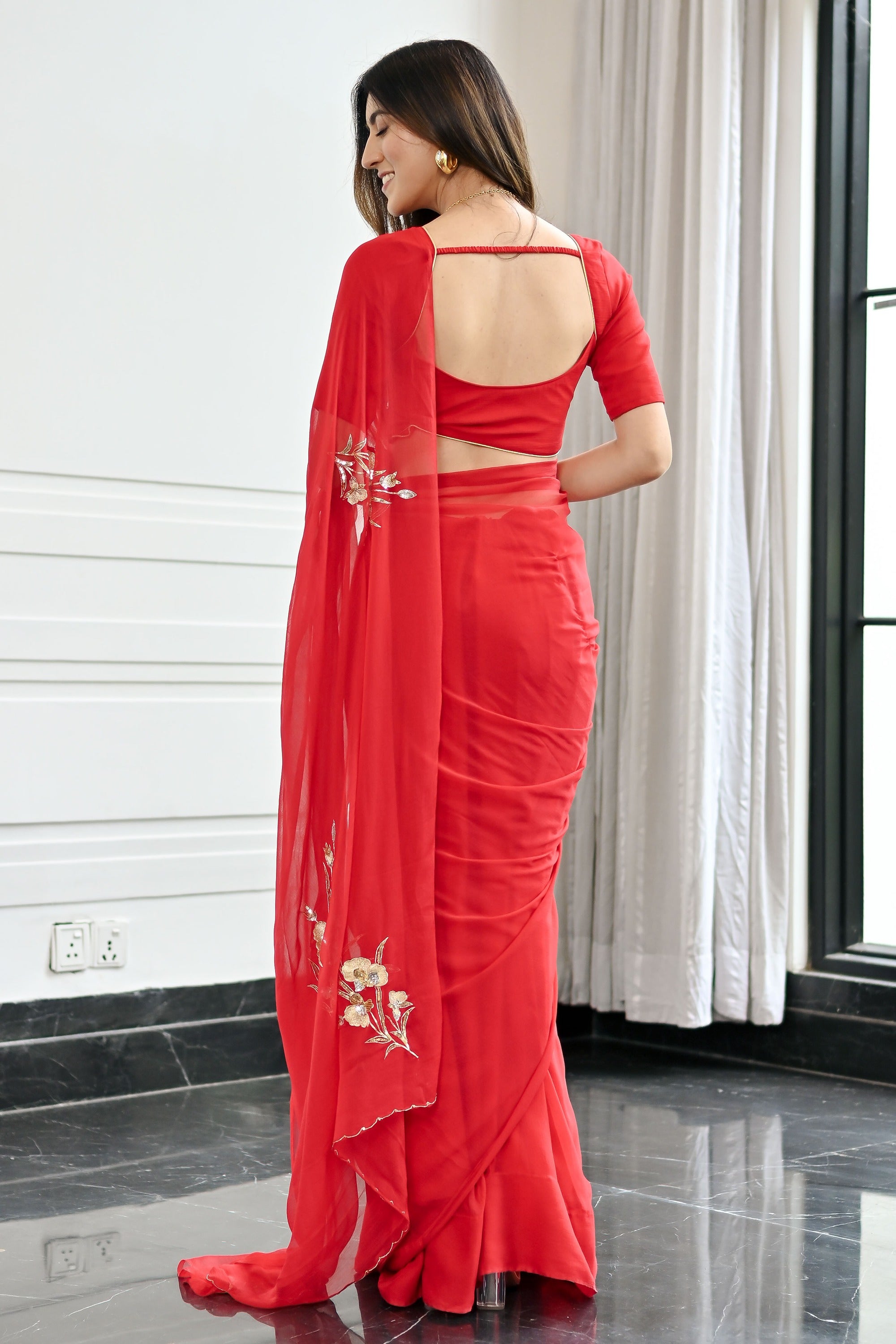 Maharani Red Chiffon Saree