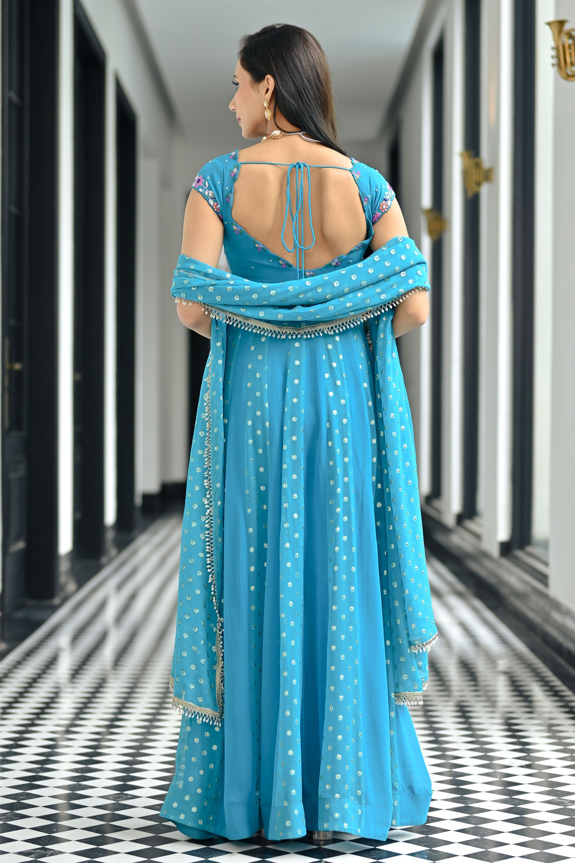 Meenakari Blue Anarkali Set