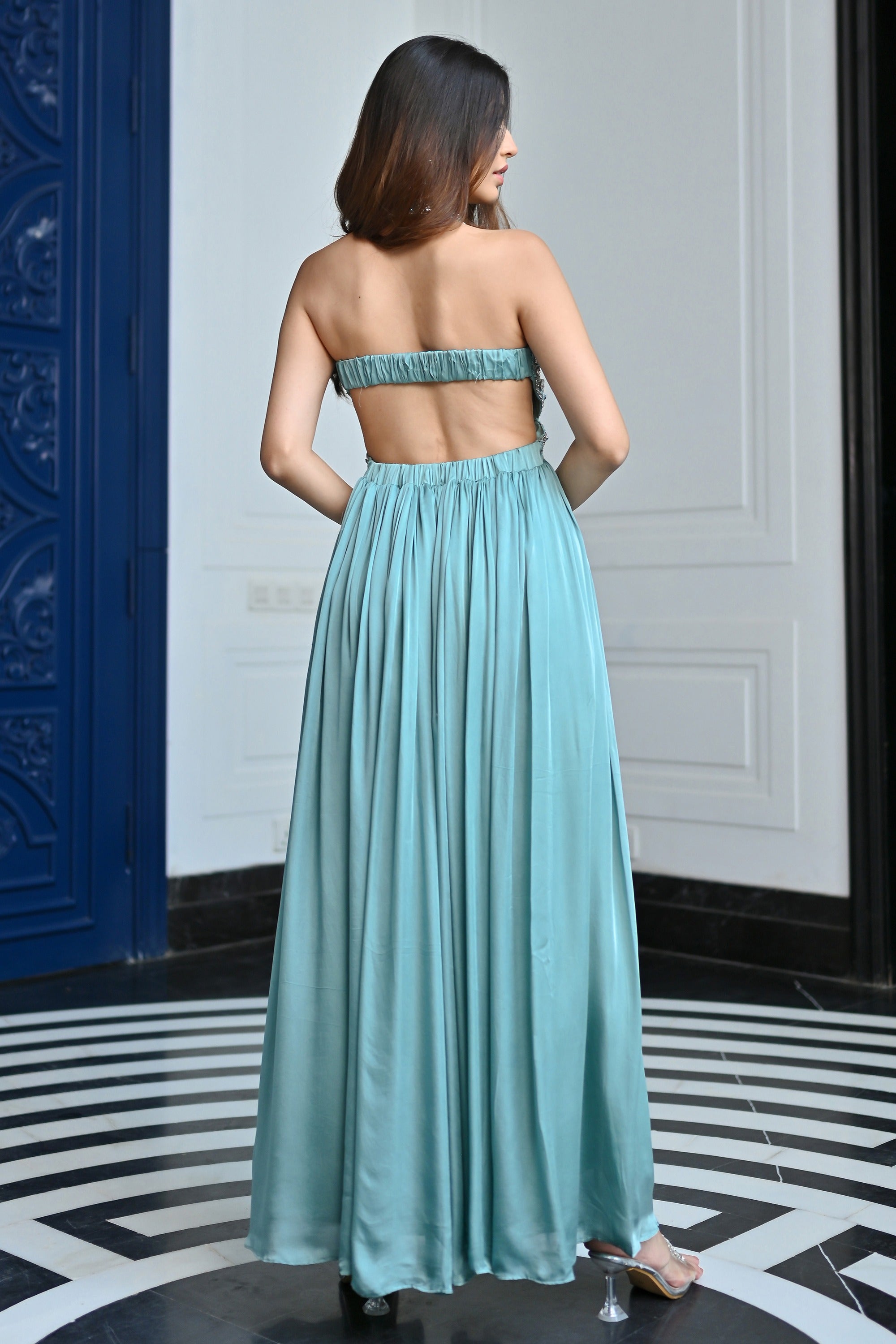 Blue Silk Satin Gown