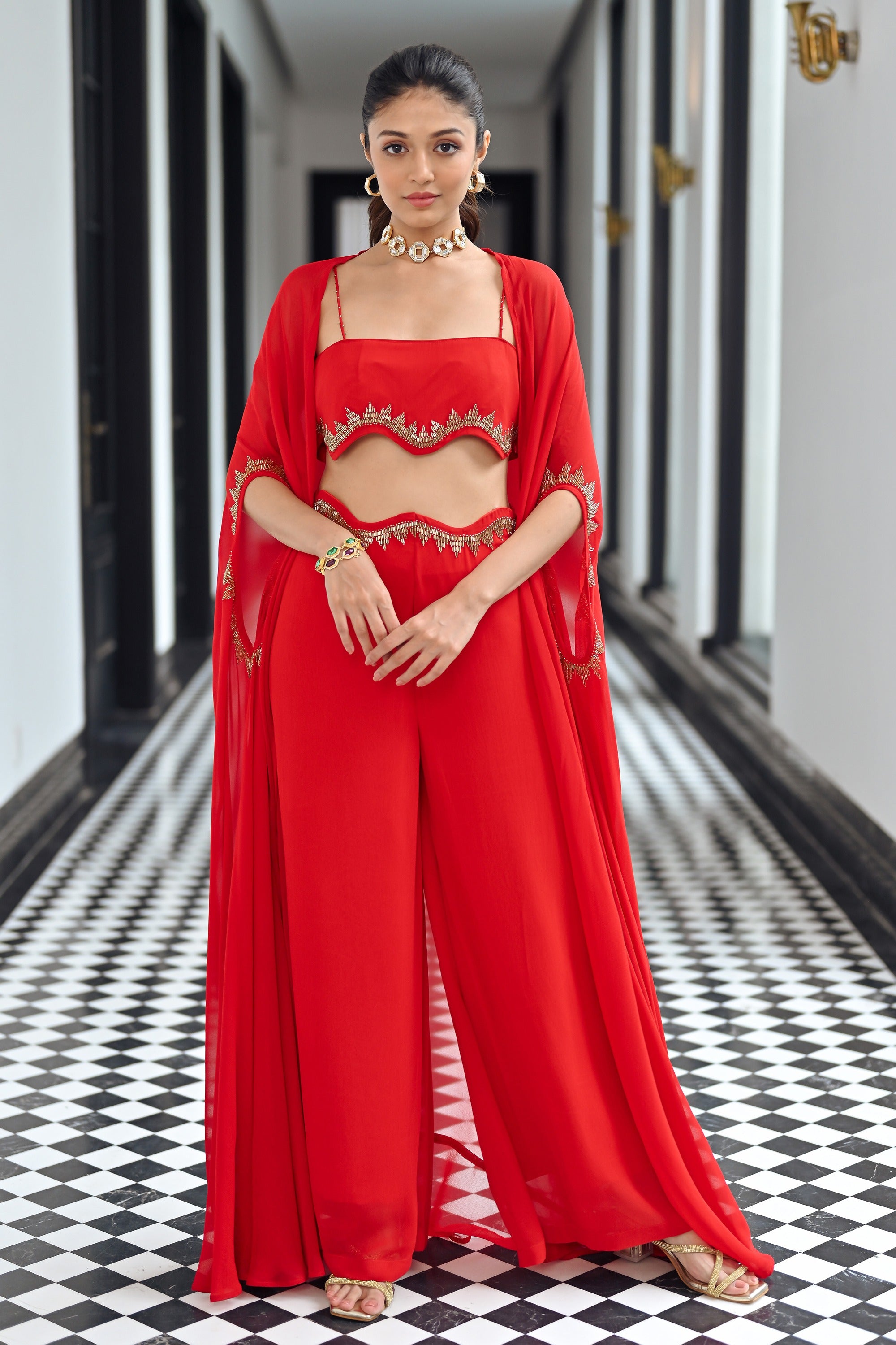 Red Georgette Coord Set