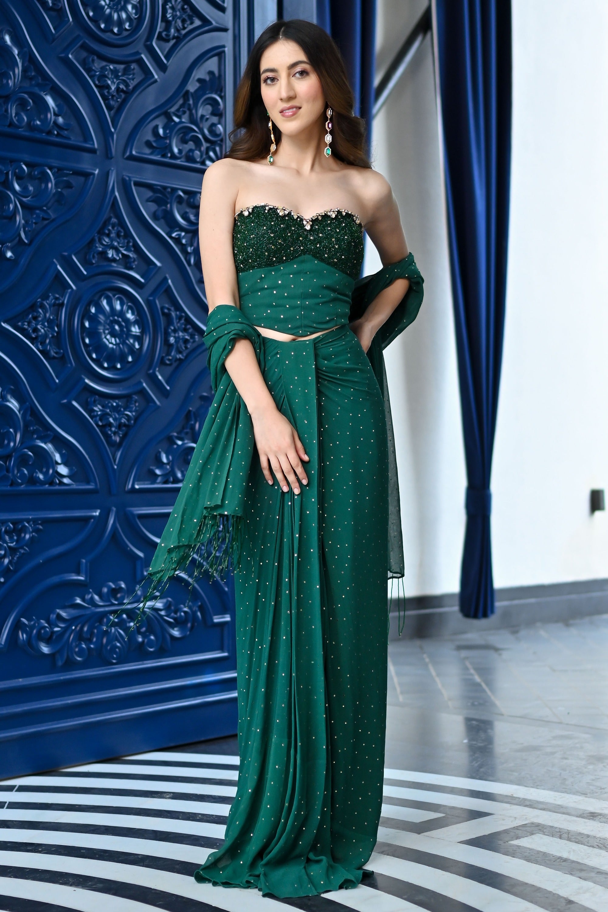 Jugnu Emerald Green Drape Set